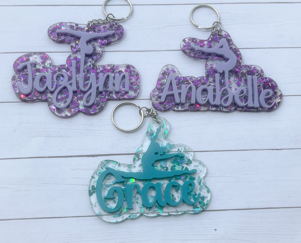 Dance Glitter Key Chain, Acrylic Name Tag, Dance Key Chain, Gift, Dance Bag Tag
