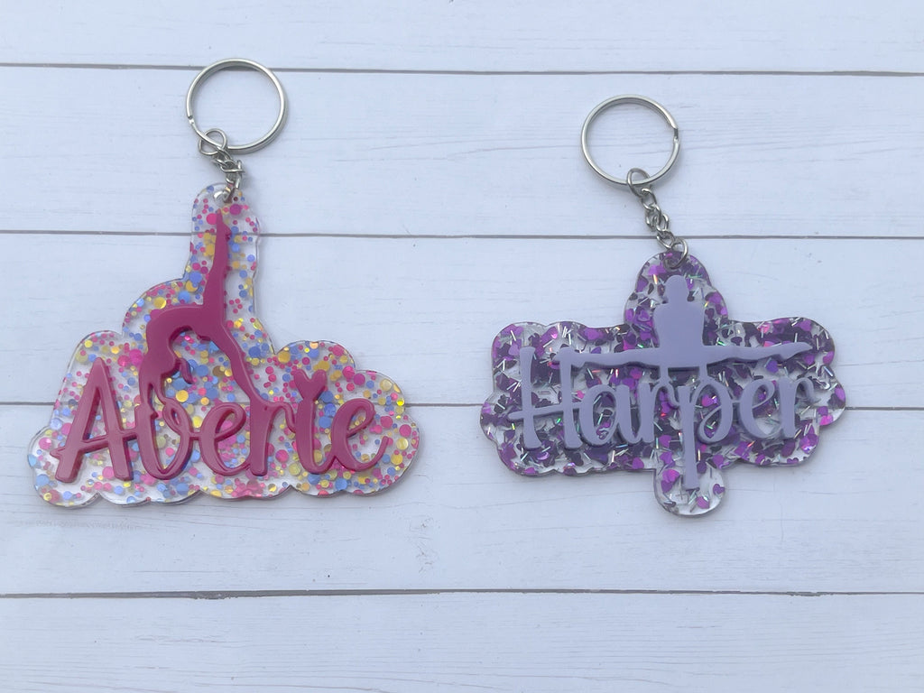 Dance Glitter Key Chain, Acrylic Name Tag, Dance Key Chain, Gift, Dance Bag Tag