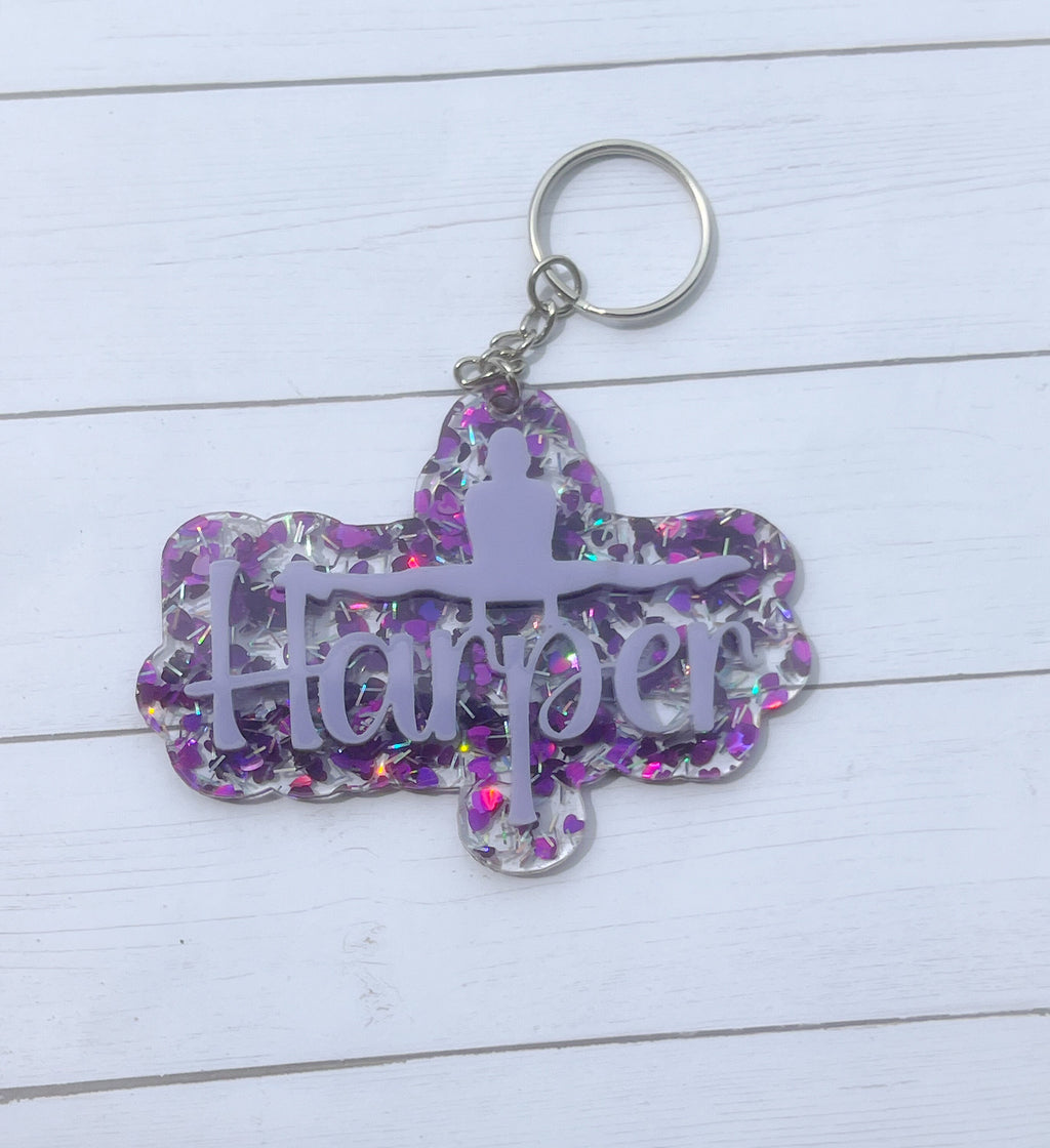Dance Glitter Key Chain, Acrylic Name Tag, Dance Key Chain, Gift, Dance Bag Tag