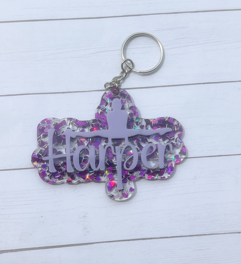 Dance Glitter Key Chain, Acrylic Name Tag, Dance Key Chain, Gift, Dance Bag Tag