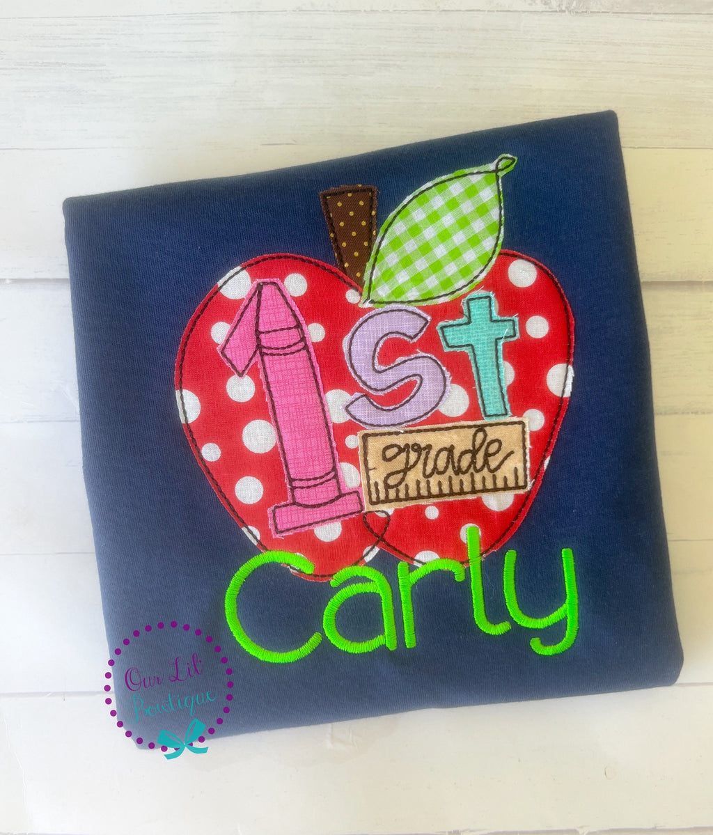 Back to School Shirt - Apple Shirt - School Dress - Girls Apple Shirt - Kindergarten Shirt -Preschool Dress-Monogram- Apples - Grade