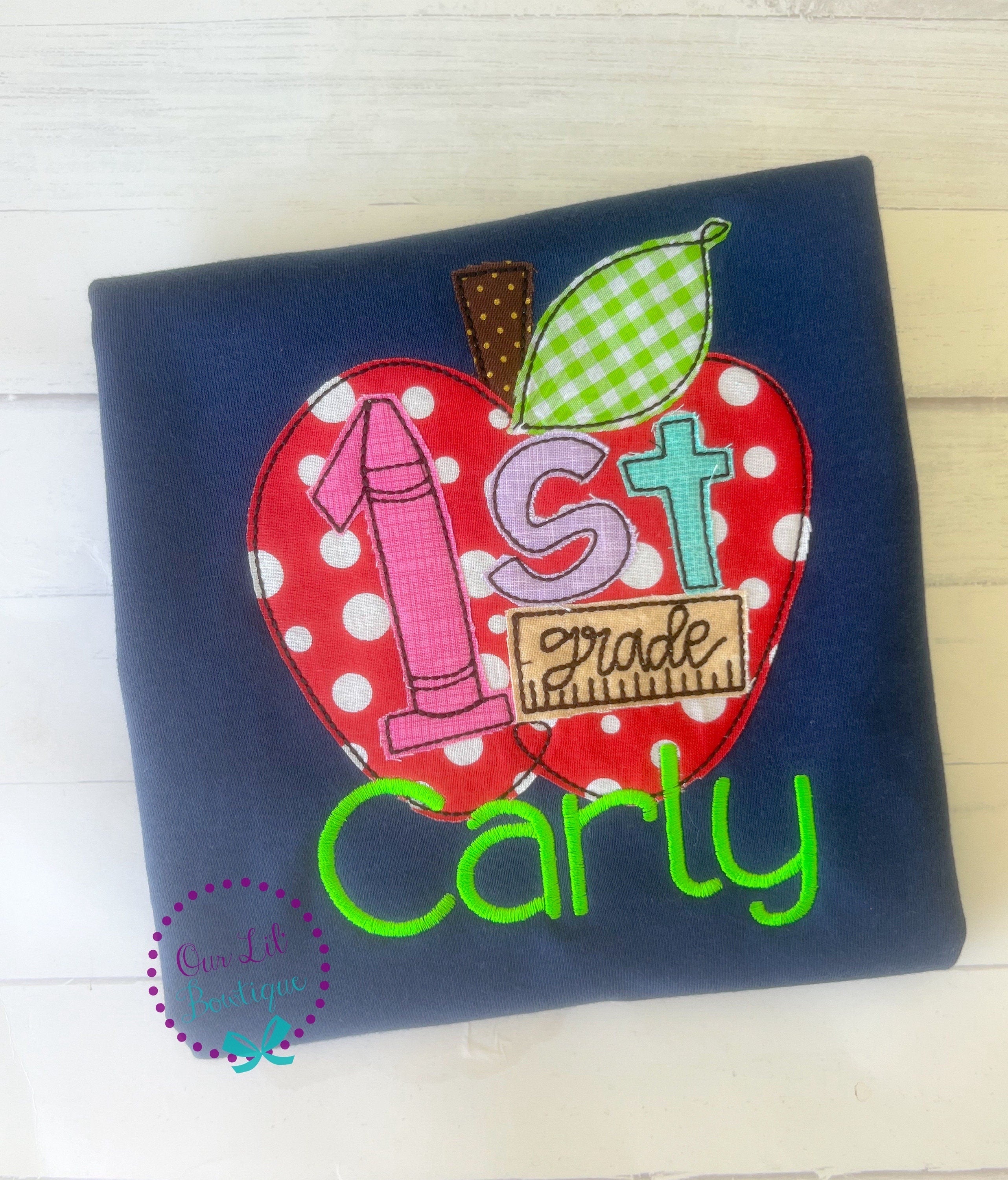 Back to School Shirt - Apple Shirt - School Dress - Girls Apple Shirt - Kindergarten Shirt -Preschool Dress-Monogram- Apples - Grade