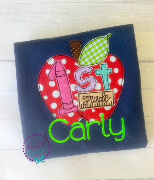 Back to School Shirt - Apple Shirt - School Dress - Girls Apple Shirt - Kindergarten Shirt -Preschool Dress-Monogram- Apples - Grade
