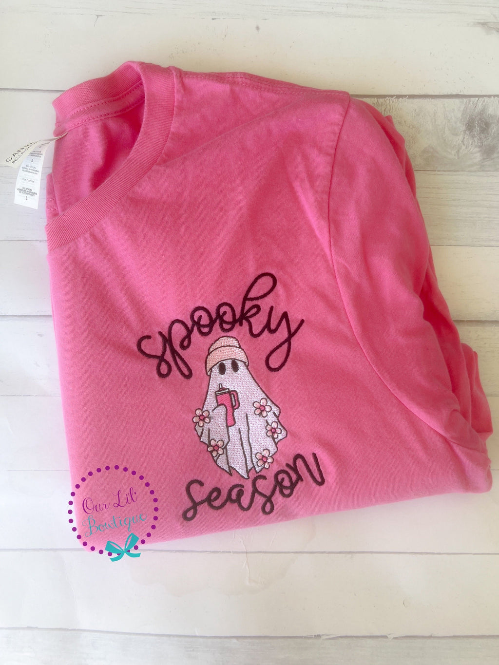 Embroidered Ghost Tee: Spooky Season Monogrammed Halloween Shirt