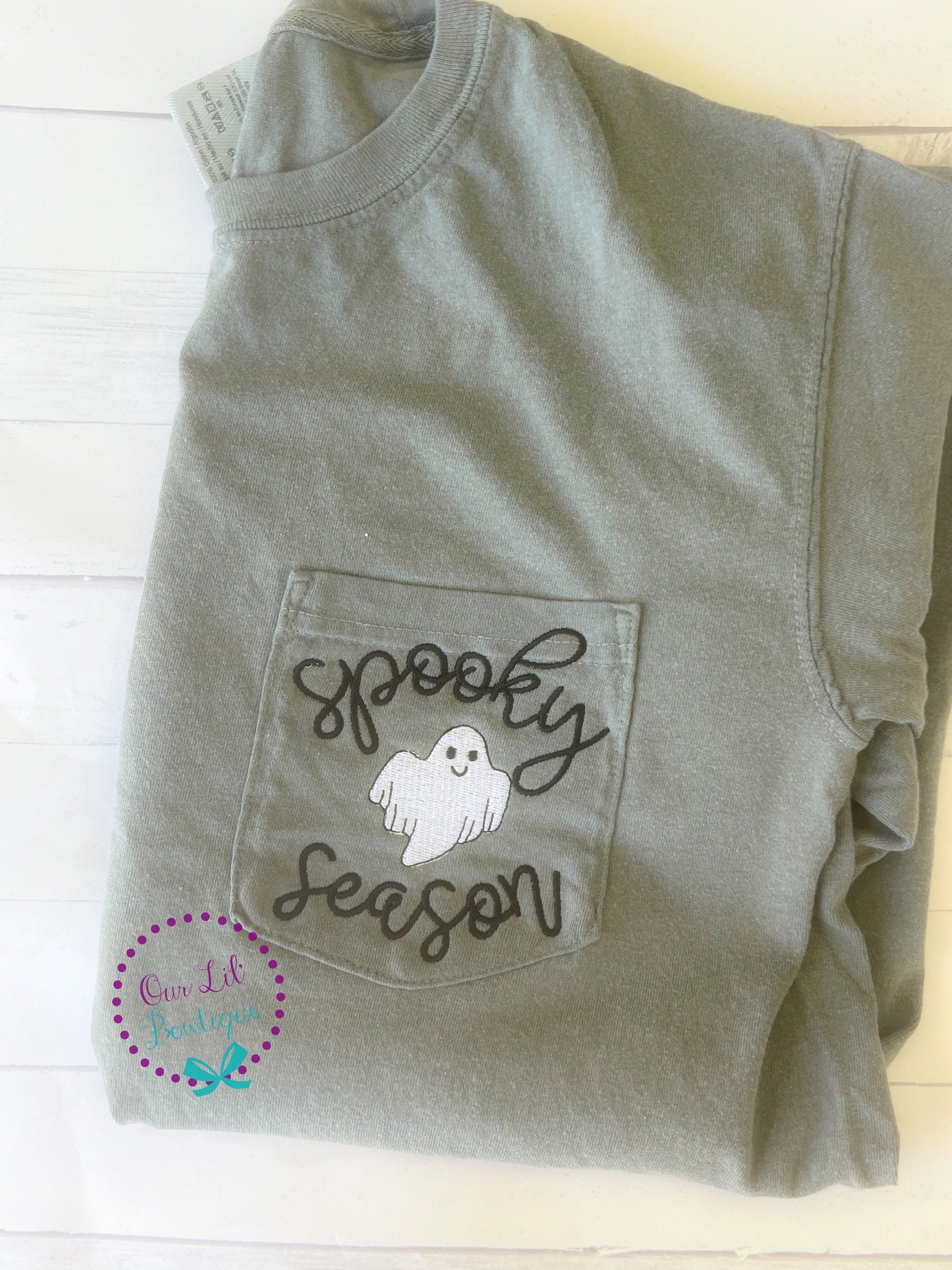 Spooky Season Ghost Tee: Comfort Colors Pocket T-Shirt