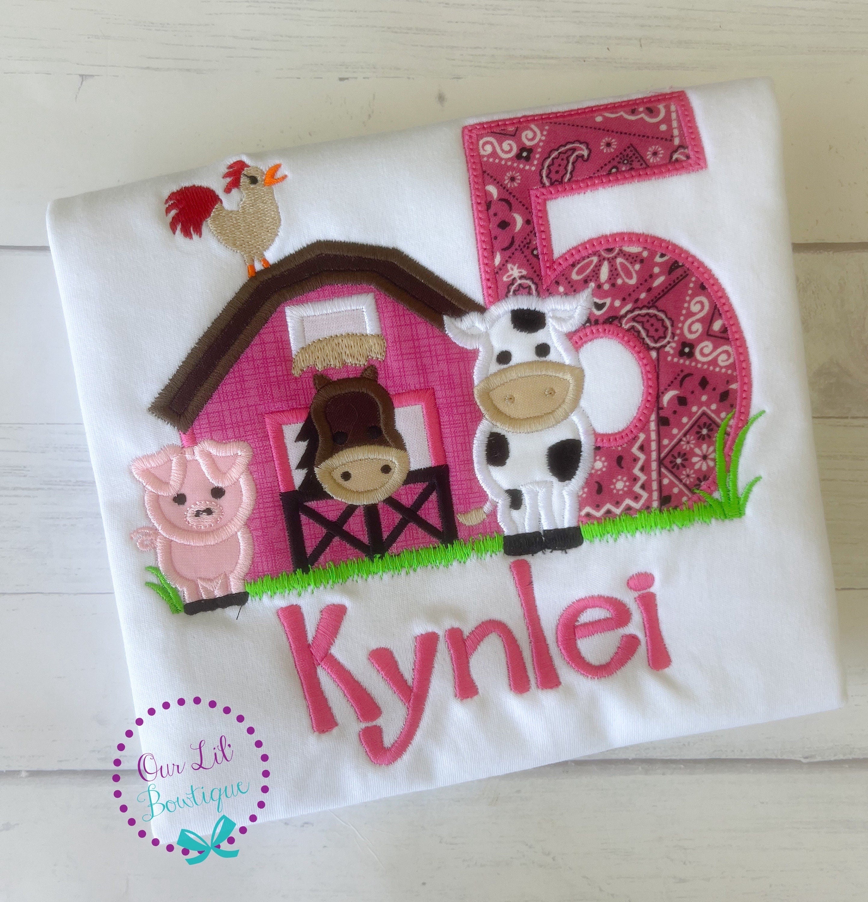 Personalized Farm Birthday Shirt: Barnyard Animals Appliqué