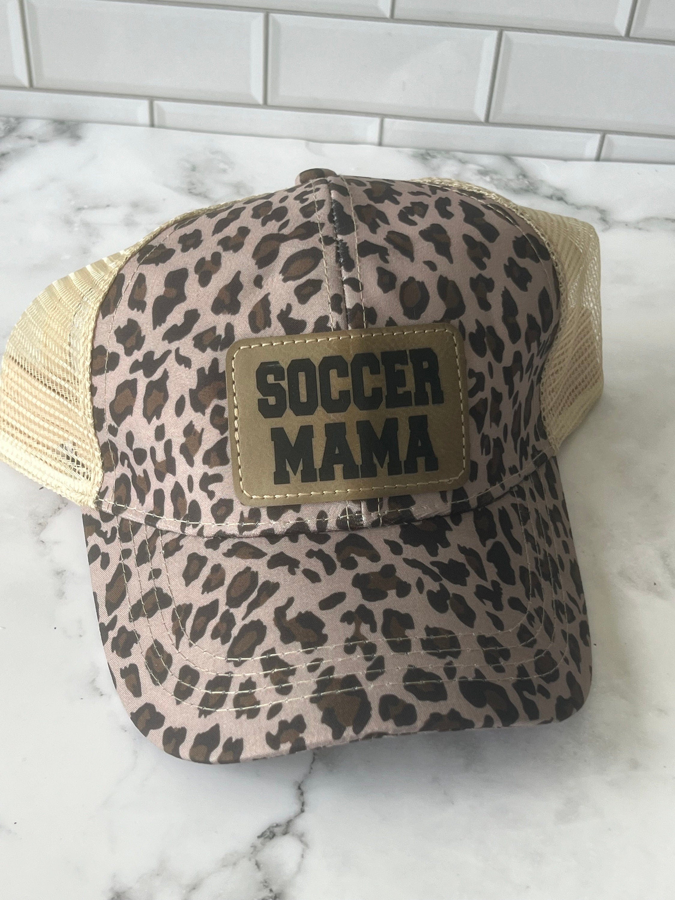 Mama Baseball Hat - Personalized Hat - Trucker Hat - Leather Patch - Fathers Day Gift - Custom Hat - Leopard Hat - Ponytail Cap