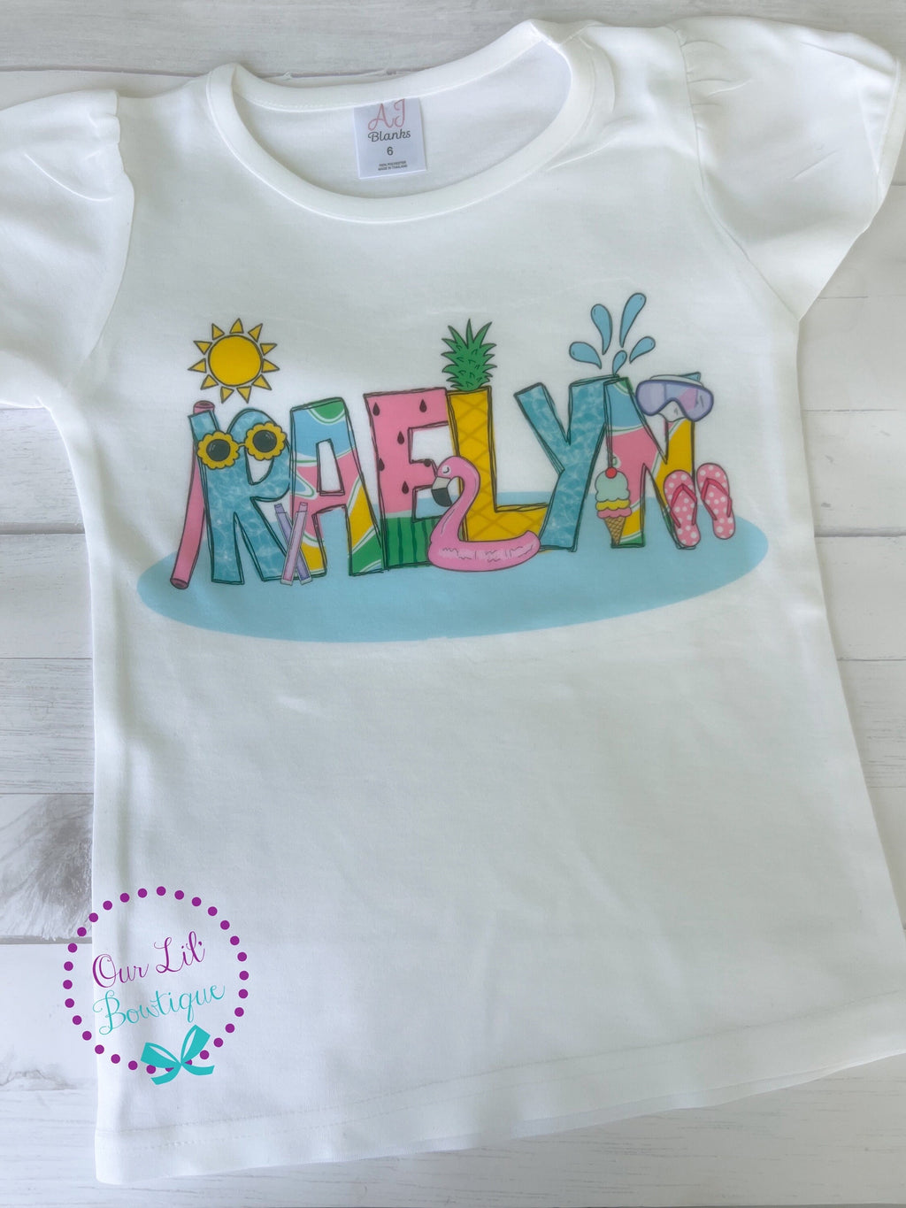 Girls Personalized Pool Shirt: Summer Name Monogram