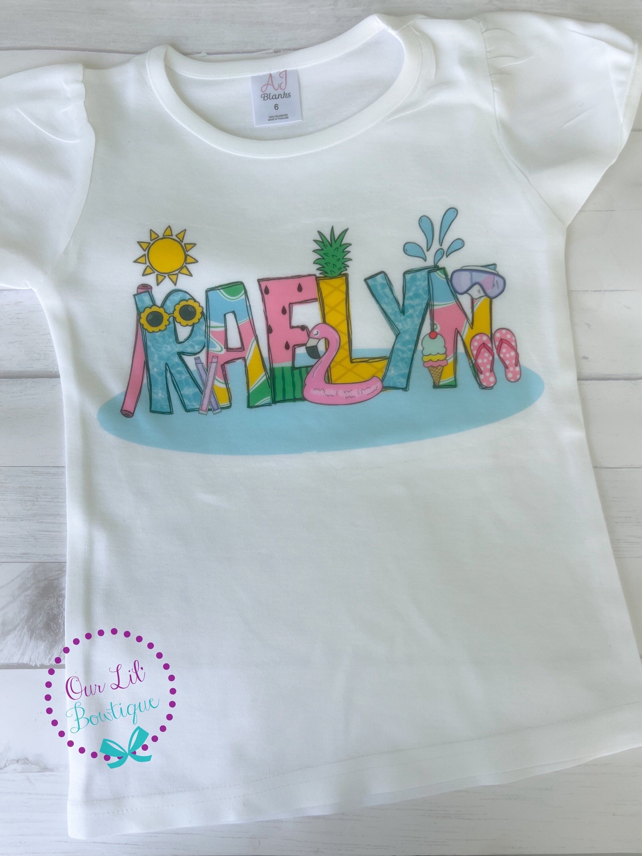 Girls Personalized Pool Shirt: Summer Name Monogram