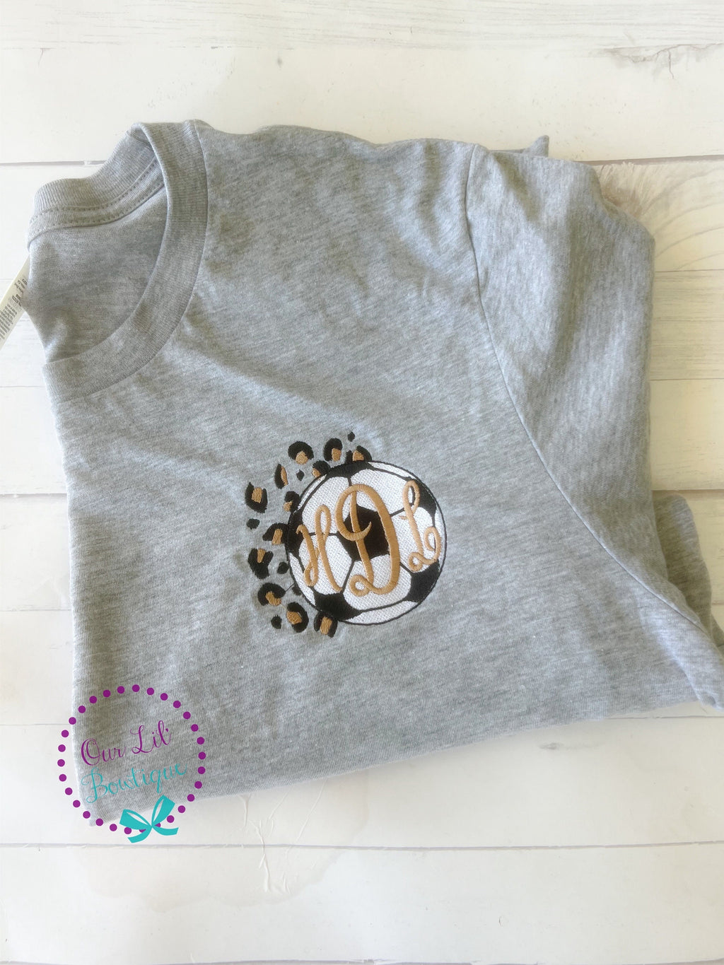 Leopard Soccer Monogram Tee: Personalized Womens T-Shirt