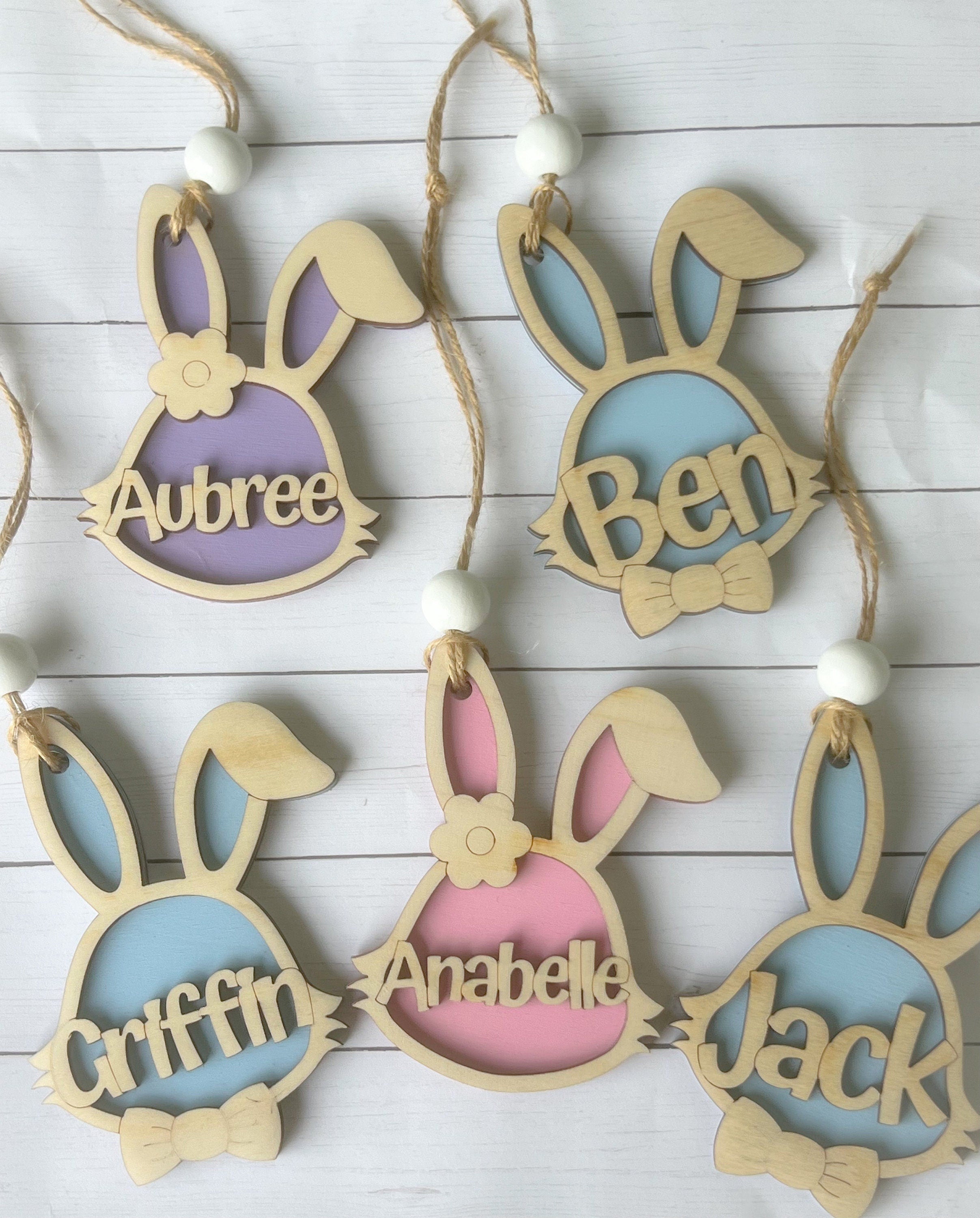 Easter Bunny Basket Tags - Easter Basket Name Tag - Bunny Name Tag - Custom Engraved Wood Tag - Laser - Wooden Name Tag - Custom Wood