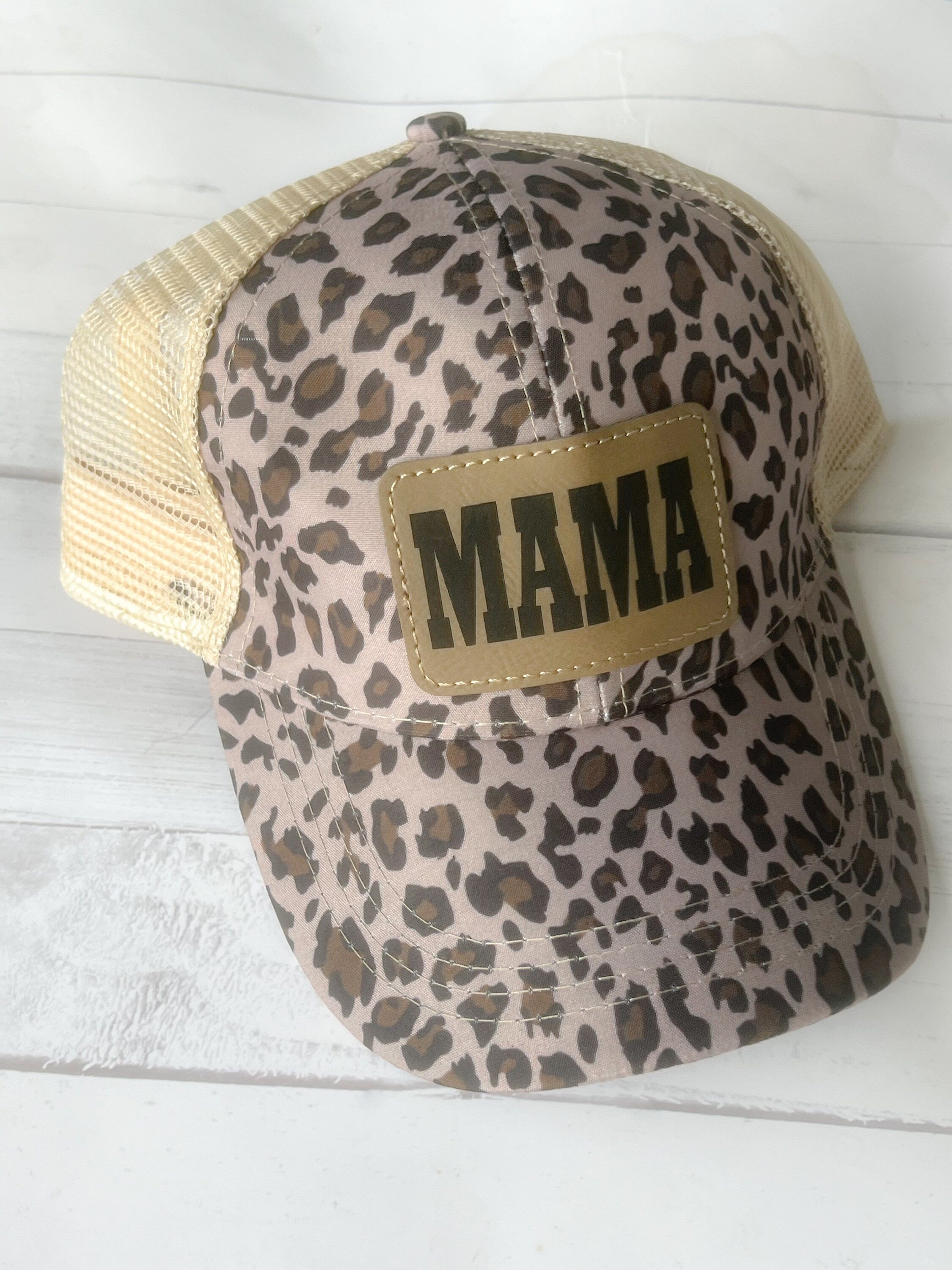 Soccer Mama Baseball Hat - Personalized Hat - Trucker Hat - Leather Patch - Fathers Day Gift - Custom Hat - Leopard Hat - Ponytail Cap