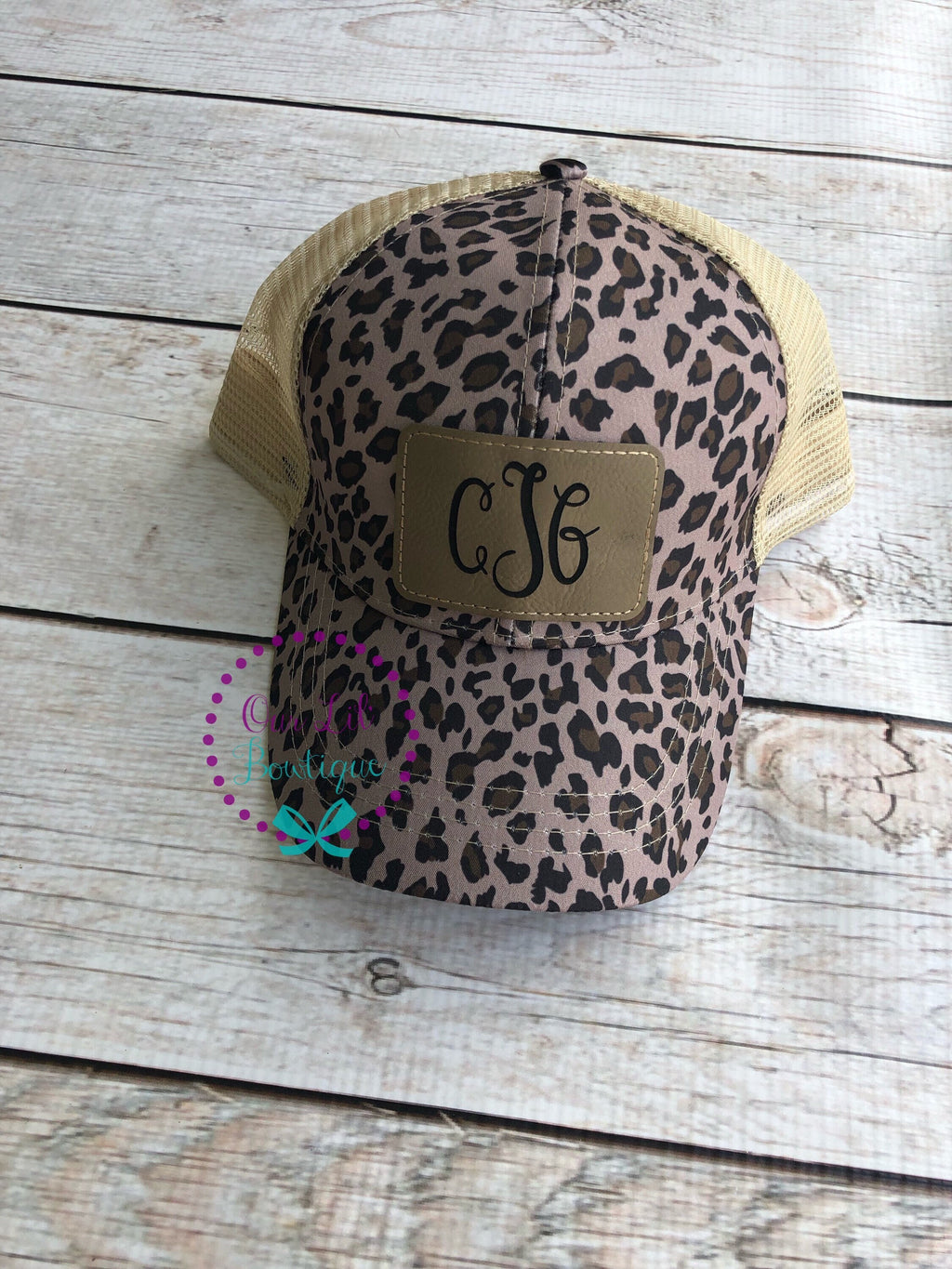Mama Baseball Hat - Personalized Hat - Trucker Hat - Leather Patch - Fathers Day Gift - Custom Hat - Leopard Hat - Ponytail Cap