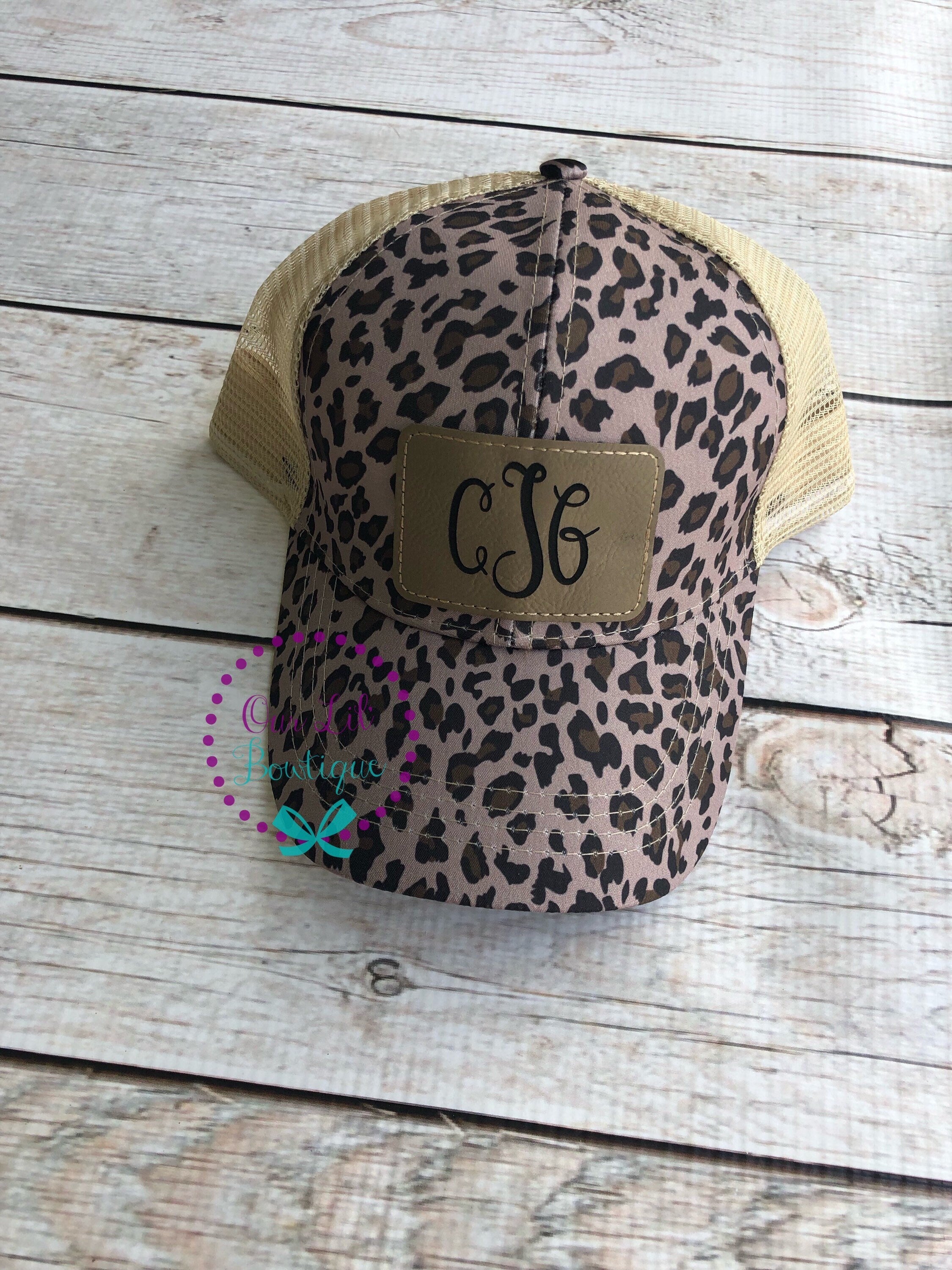 Mama Baseball Hat - Personalized Hat - Trucker Hat - Leather Patch - Fathers Day Gift - Custom Hat - Leopard Hat - Ponytail Cap
