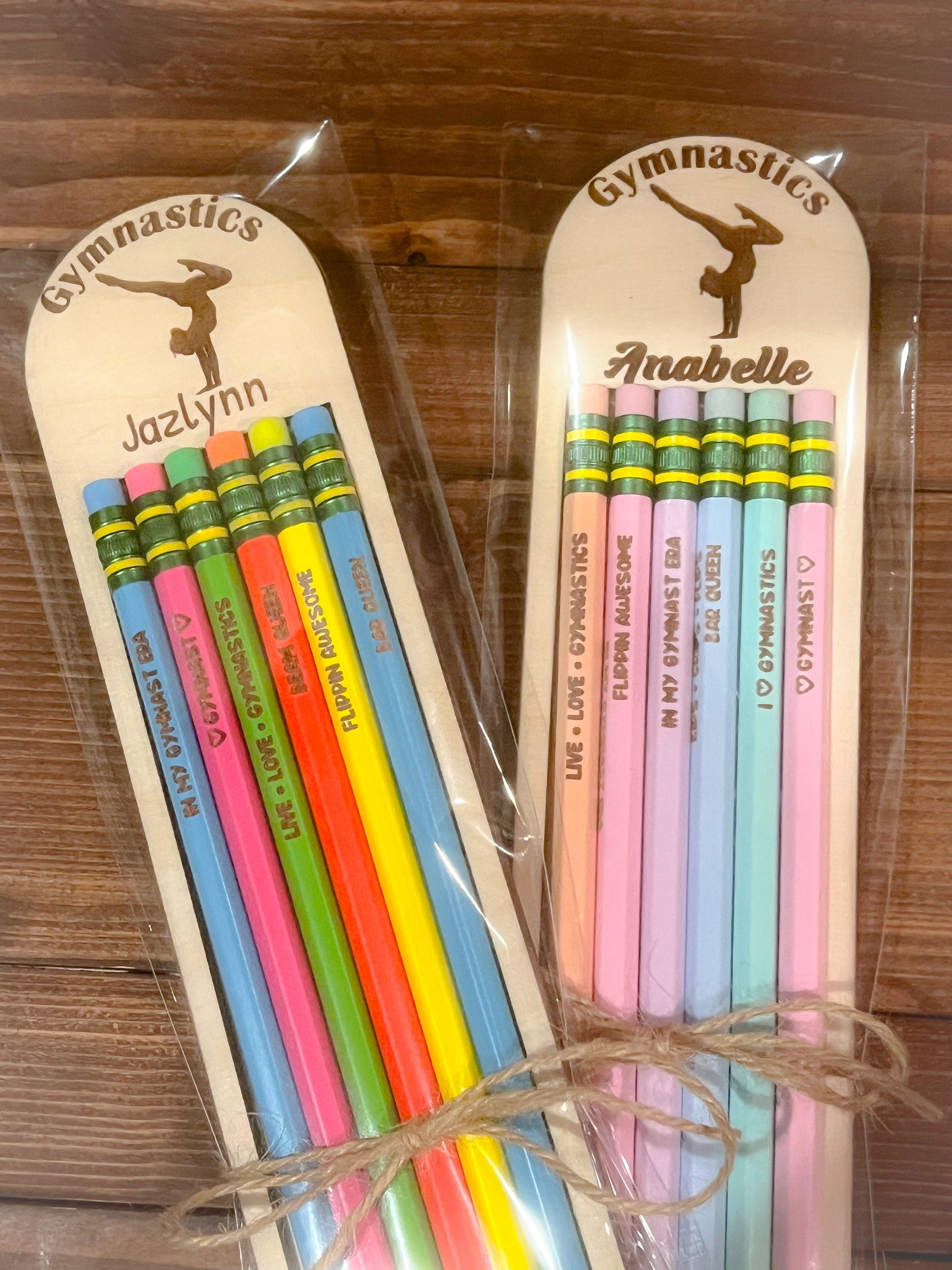 Gymnastics Pencil Set - 6 Personalized Pencils - Engraved Pencils - Back to School - School Supplies - Gift Set - Gymnastics Gift