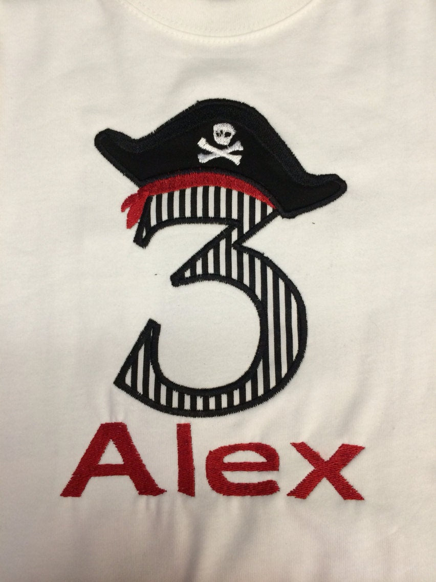 Personalized Pirate Birthday Shirt: Embroidered Number & Name