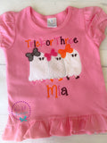 Trick or Three Birthday Shirt: Girls Ghost Applique Halloween Tee