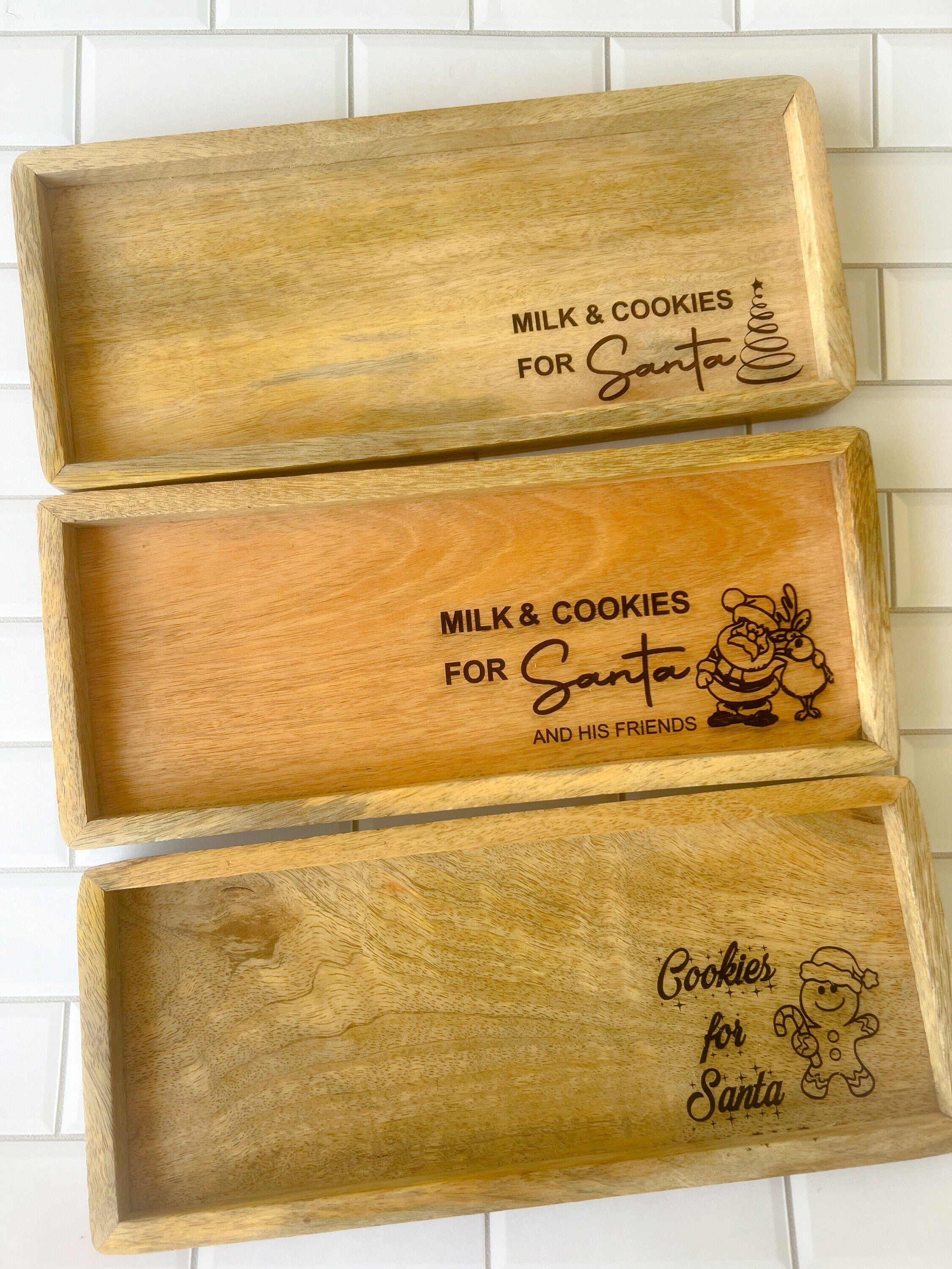 Santa Cookie Tray - Engraved Board - Cookie Tray - Farmhouse - Personalized Santa Cookie Plate - Engraved Cookie Tray - Santa and Reindeer