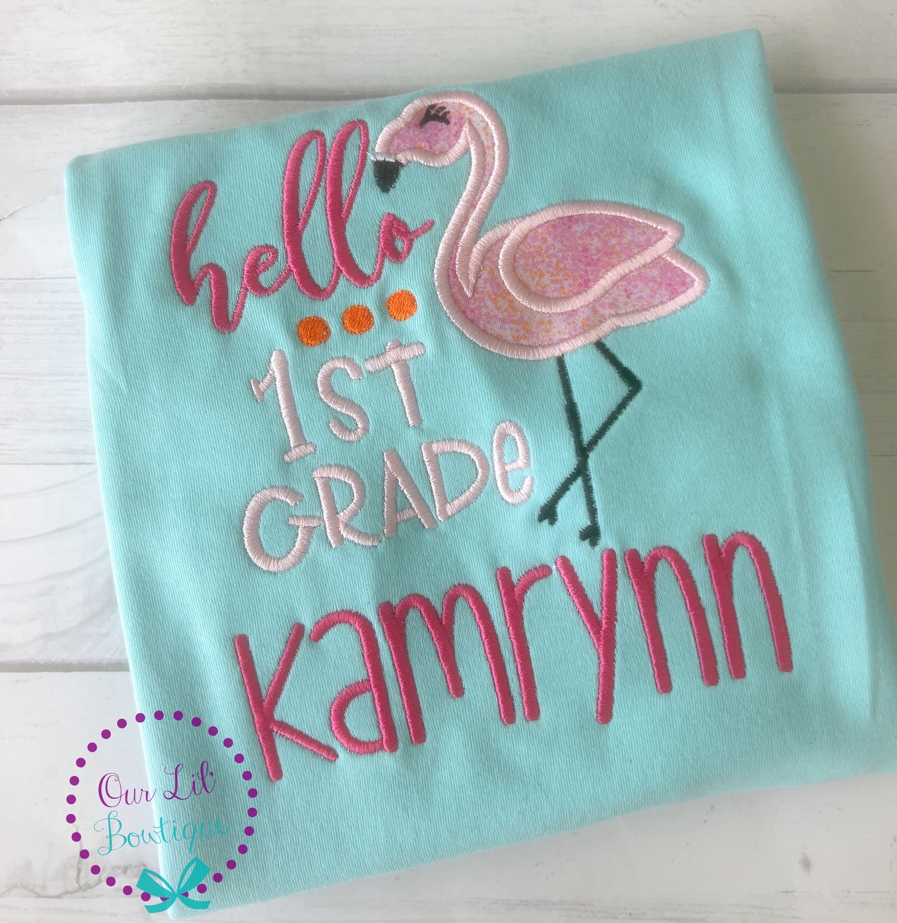 Embroidered Flamingo Back to School Shirt: Personalized Girls Outfit