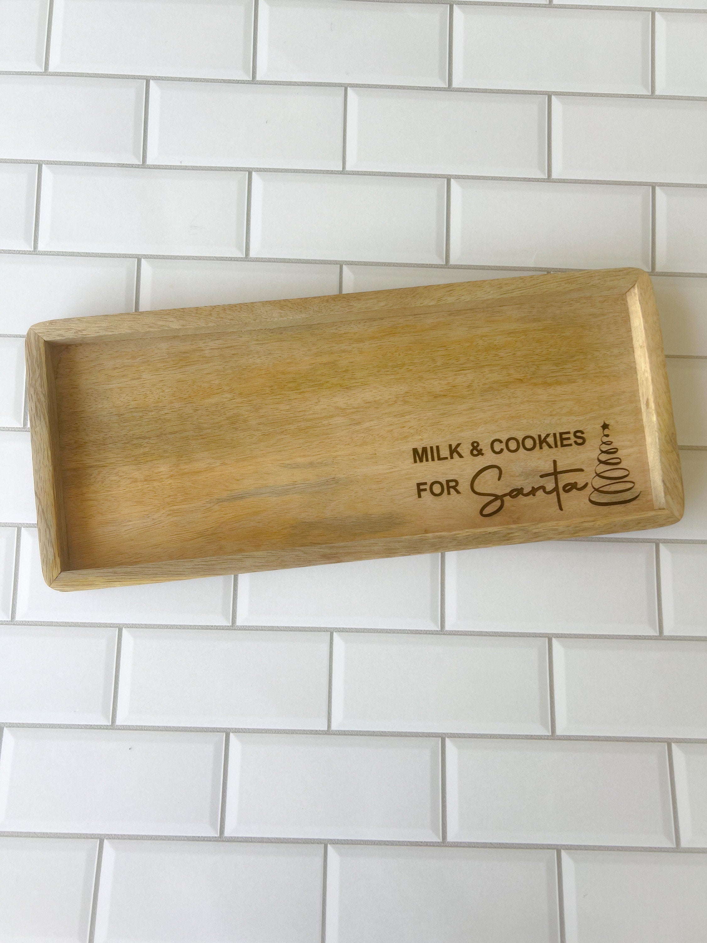 Santa Cookie Tray - Engraved Board - Cookie Tray - Farmhouse - Personalized Santa Cookie Plate - Engraved Cookie Tray - Christmas Tree