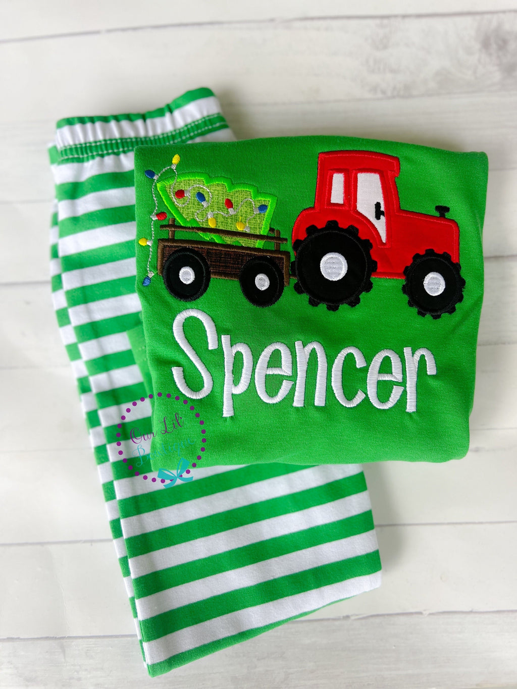 PRE-ORDER Christmas Tractor - Boy's Christmas PJs- Christmas Tree - Personalized Christmas PJs - Christmas Tractor Shirt-Christmas Tractor