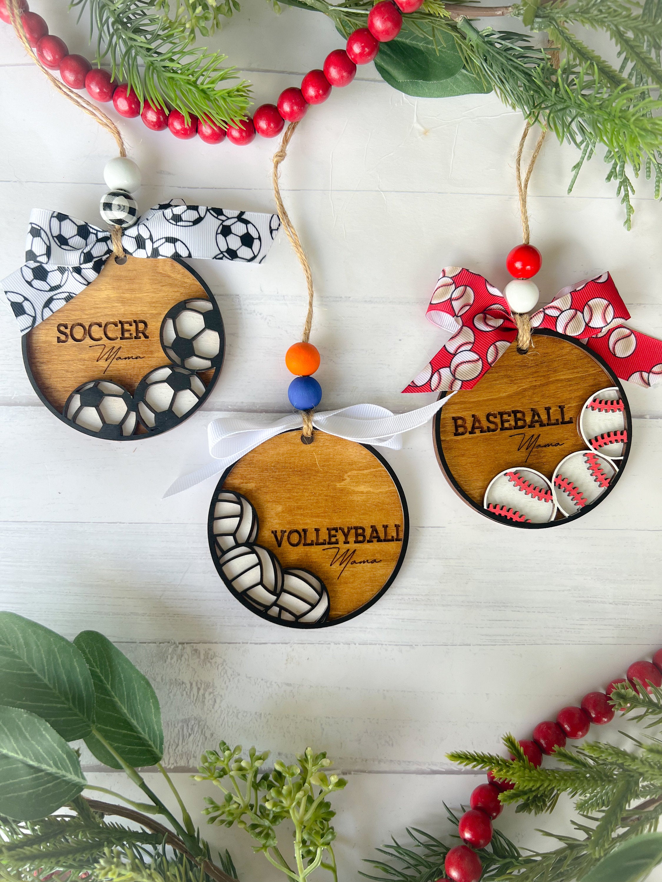 Sports Mom Ornaments - Soccer Mama - Volleyball Mama - Hockey Mama - Wooden Car Charm - Team Mom - Mom Ornament
