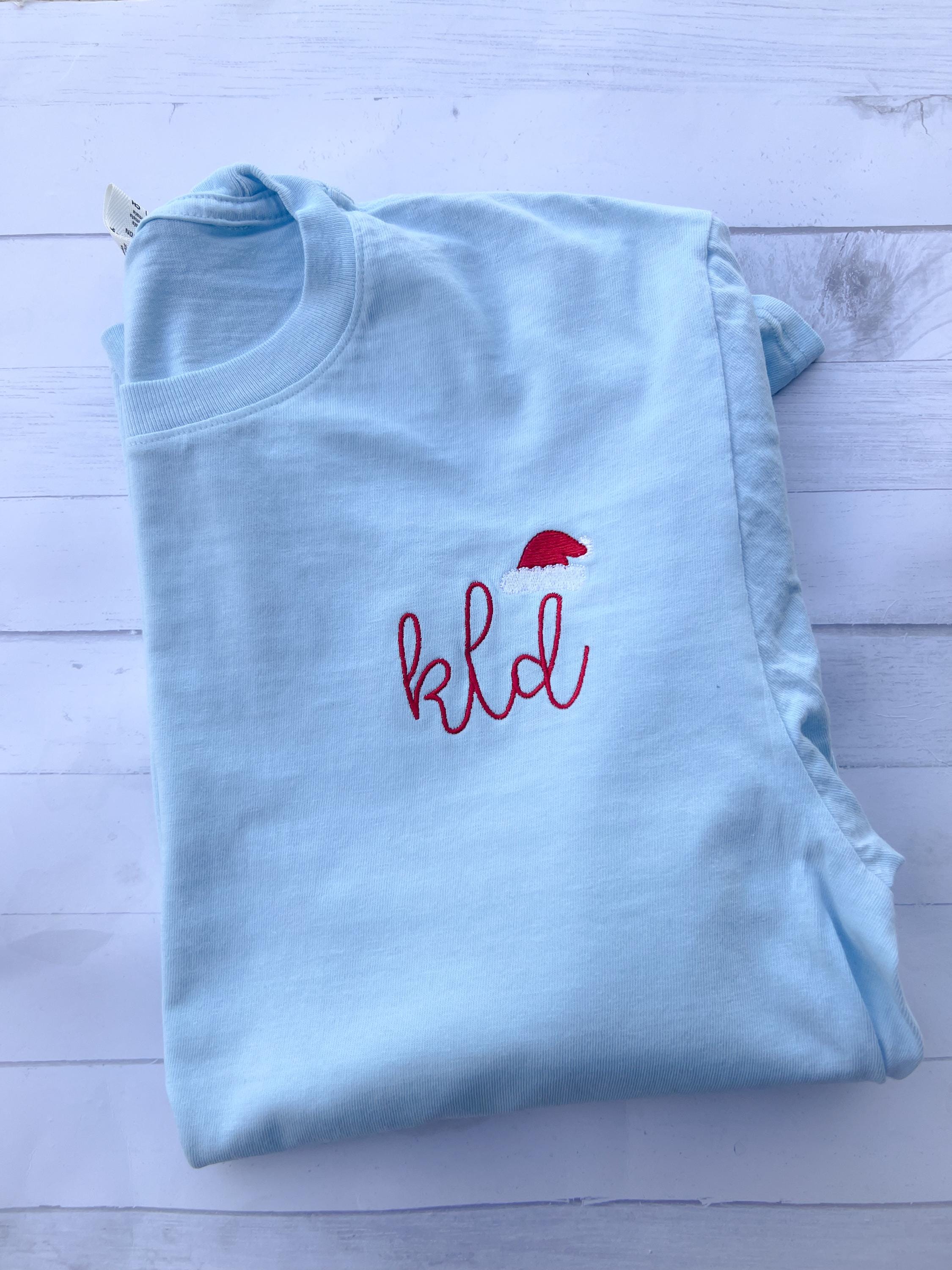 Christmas Initial Comfort Colors Pocket Tee with Santa Hat