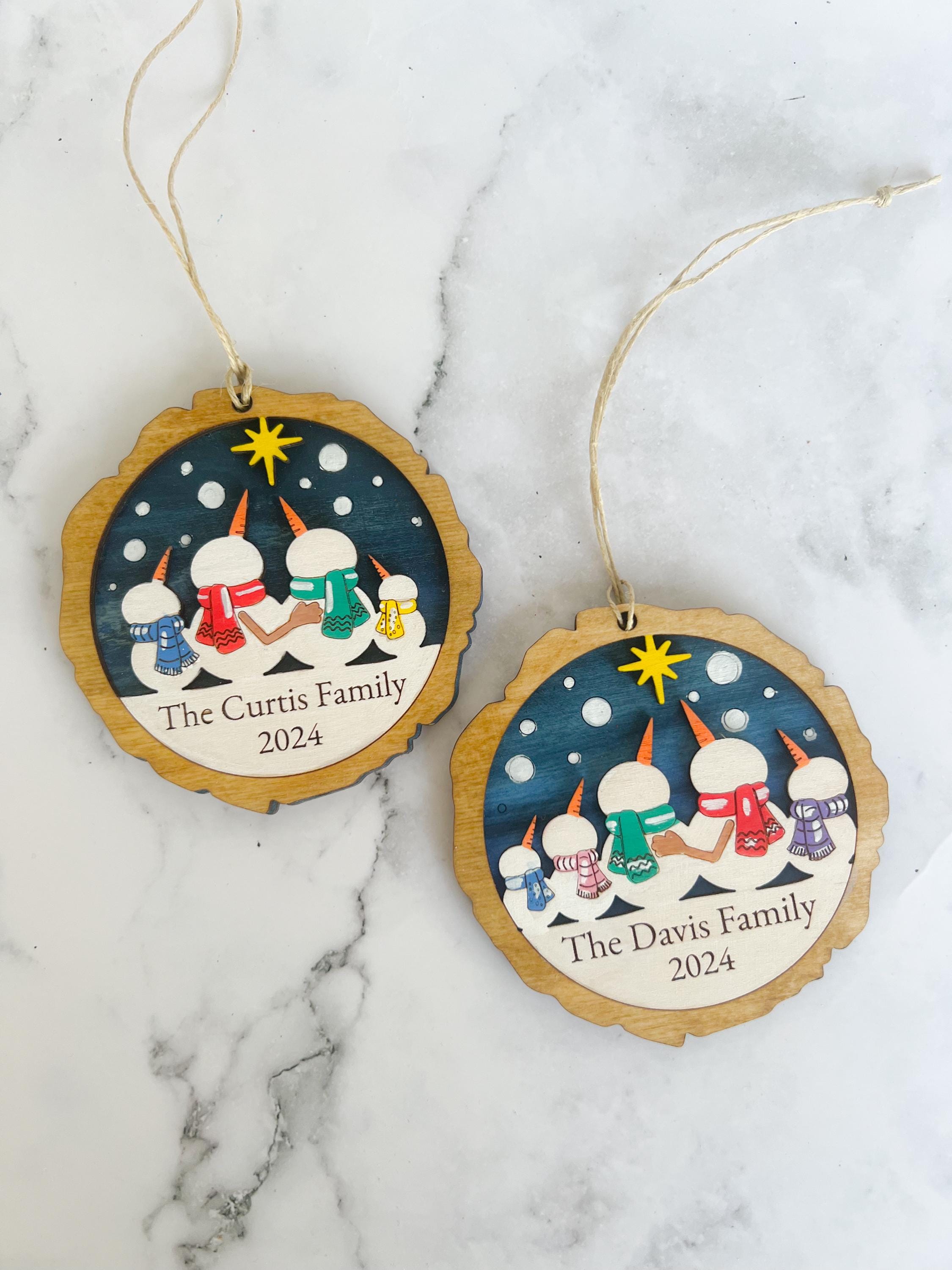 Snowman Ornament - Family Name Ornament - Laser cut Wood Christmas Ornament - Rustic Decor - Christmas Decor - Personalized Family Ornament