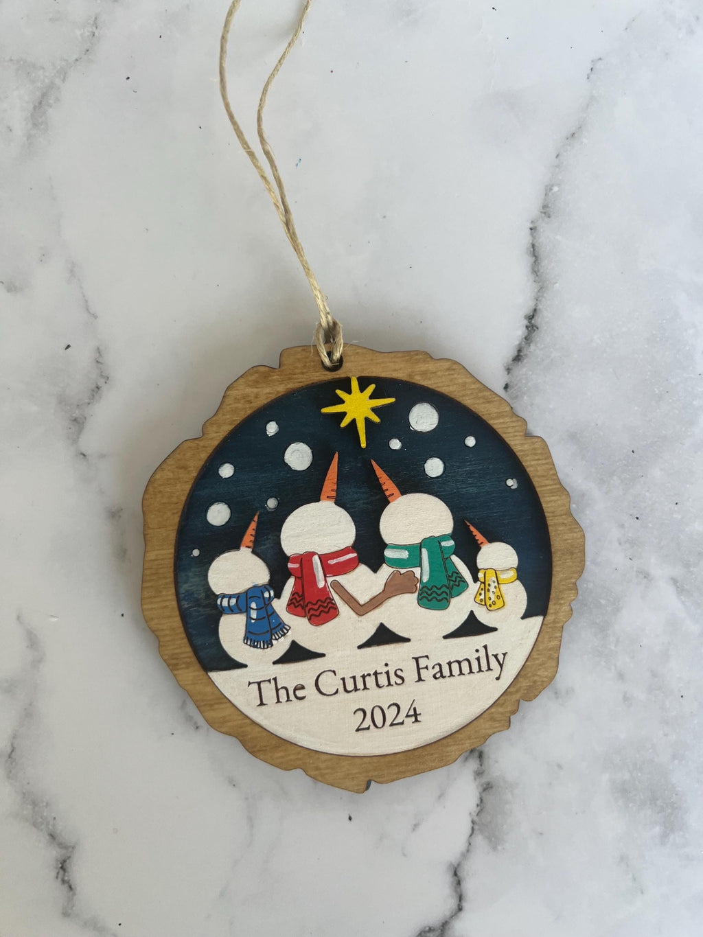 Snowman Ornament - Family Name Ornament - Laser cut Wood Christmas Ornament - Rustic Decor - Christmas Decor - Personalized Family Ornament