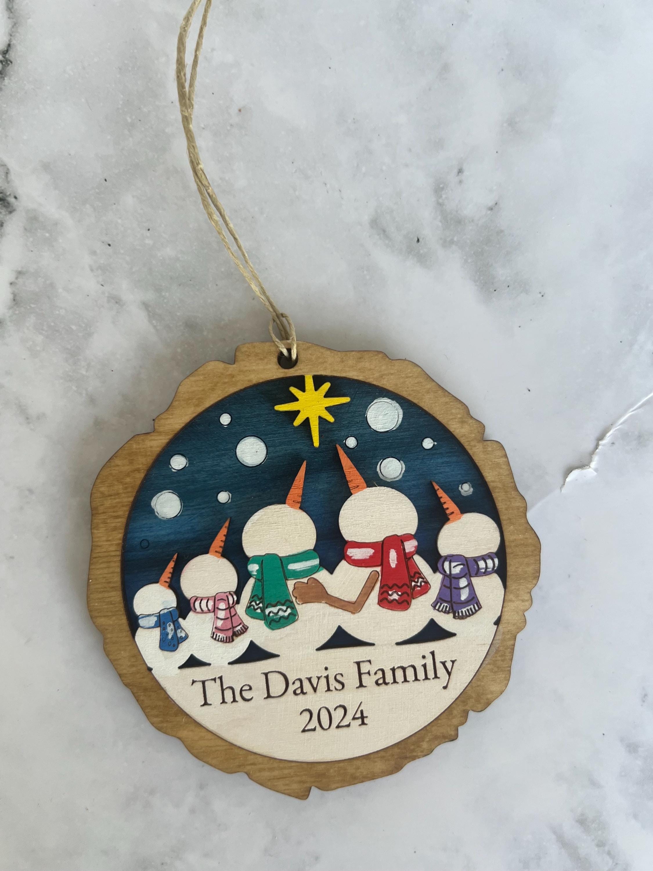 Snowman Ornament - Family Name Ornament - Laser cut Wood Christmas Ornament - Rustic Decor - Christmas Decor - Personalized Family Ornament