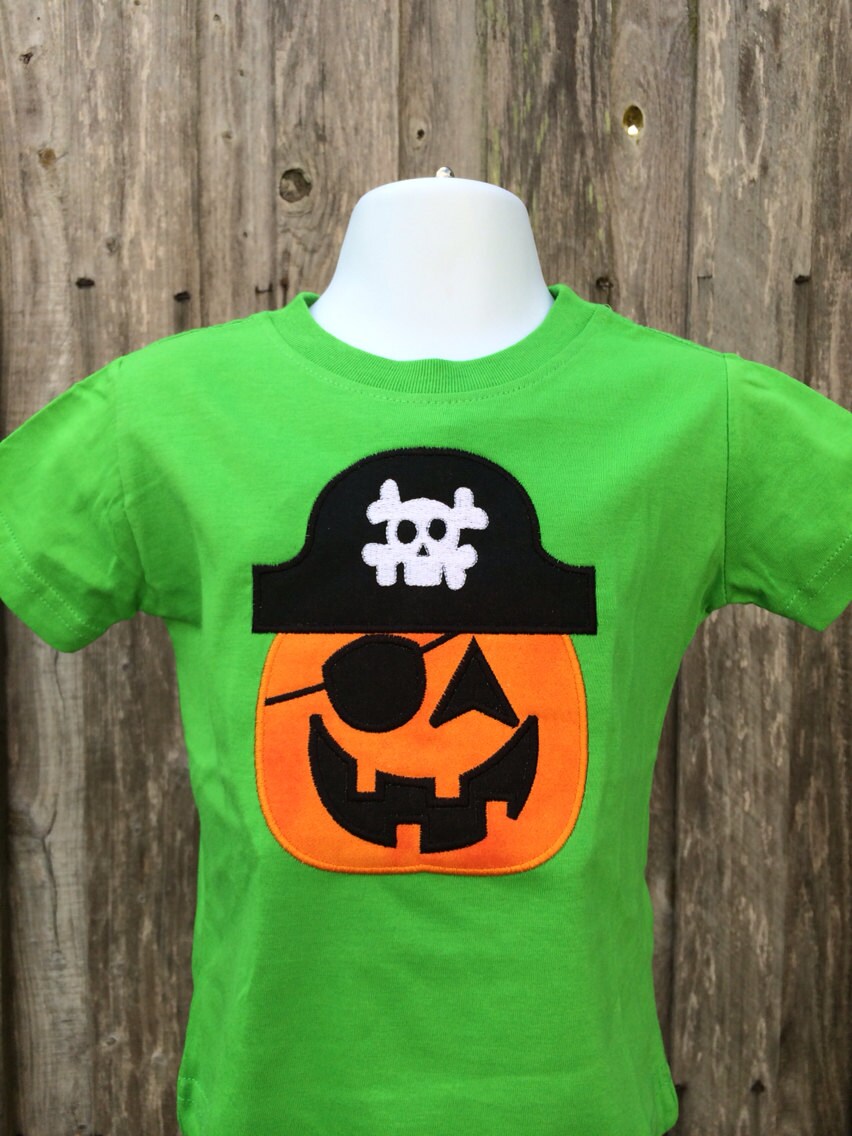 Boys Halloween Shirt: Embroidered Pumpkin Pirate Costume