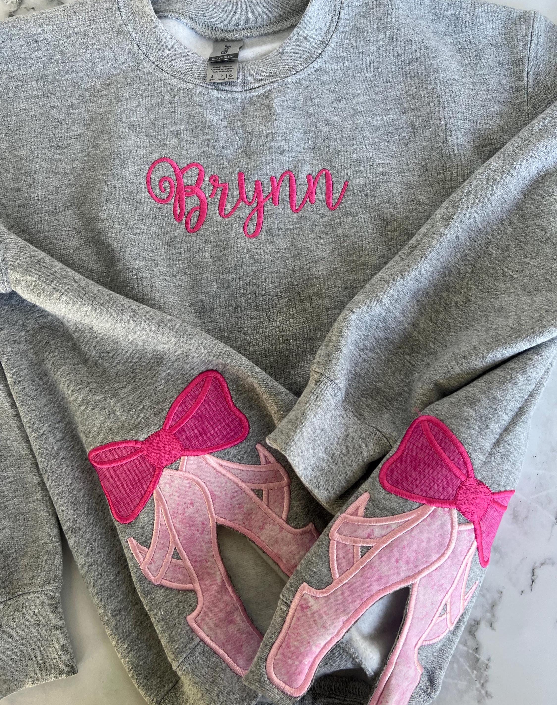 Ballet Slippers Sweatshirt - Embroidered Monogram - Kids Dance Shirt - Ballet Shirt