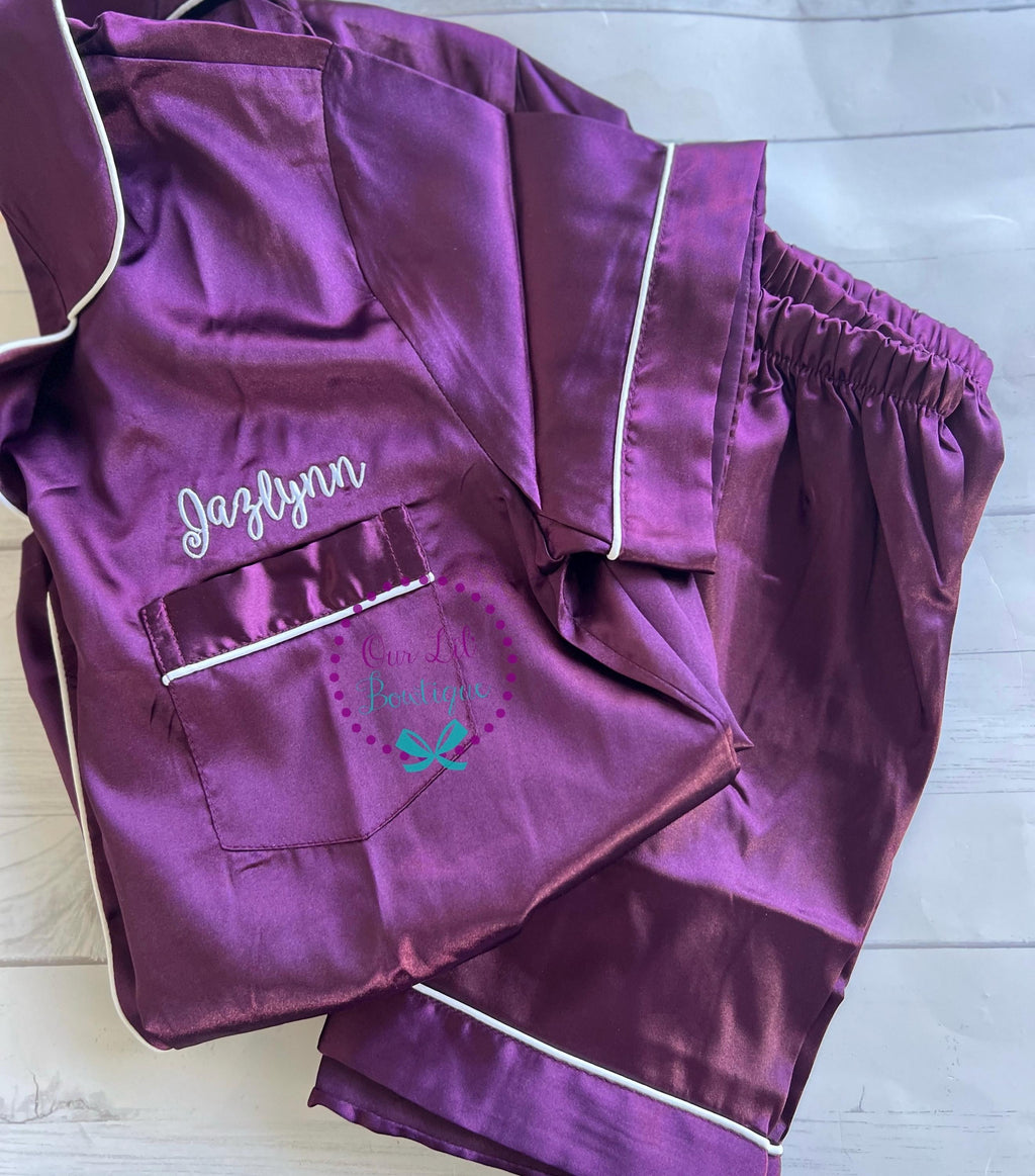 Monogram Pajamas - Personalized Pajamas - Silk Pajamas - Kids PJs - Birthday PJs- Personalized Birthday Shirt