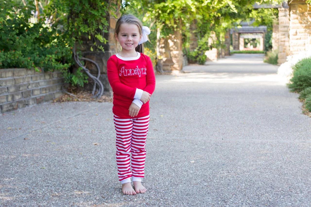 Personalized Valentine Pajamas: Heart Applique, Red & White Stripe