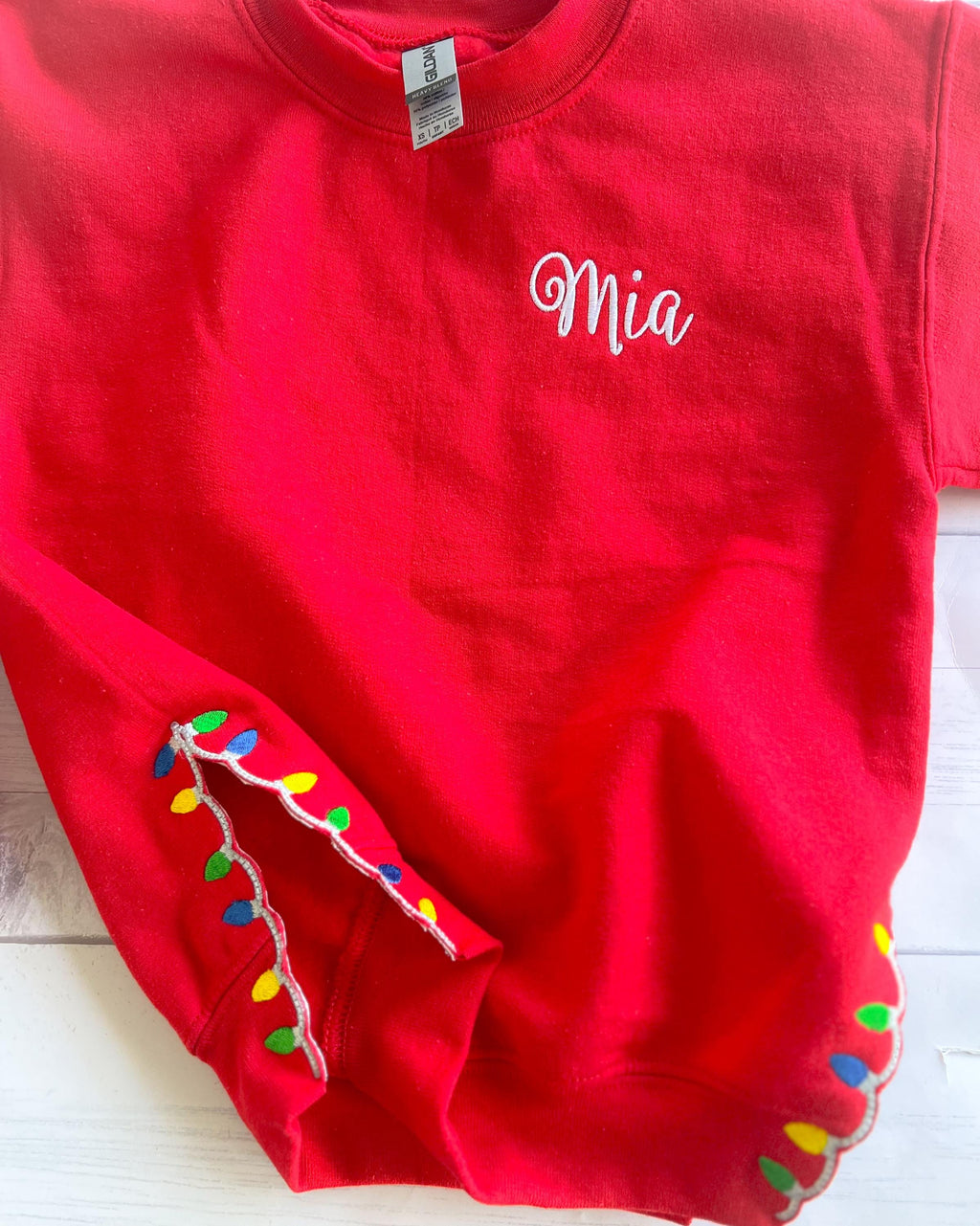 Embroidered Christmas Lights Sweatshirt - Personalized Monogram