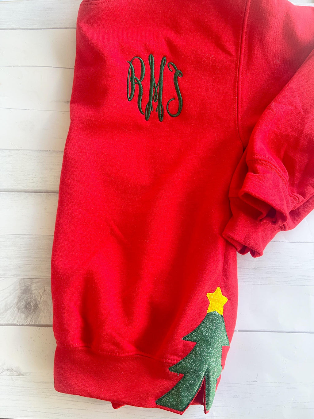 Christmas Tree Applique Sweatshirt: Personalized Monogram Cotton Sweater