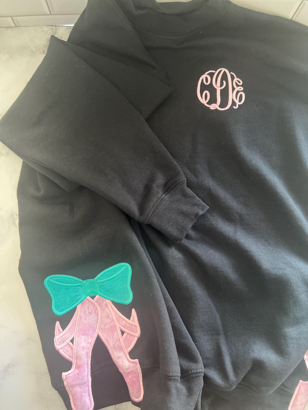 Ballet Slippers Sweatshirt - Embroidered Monogram - Kids Dance Shirt - Ballet Shirt