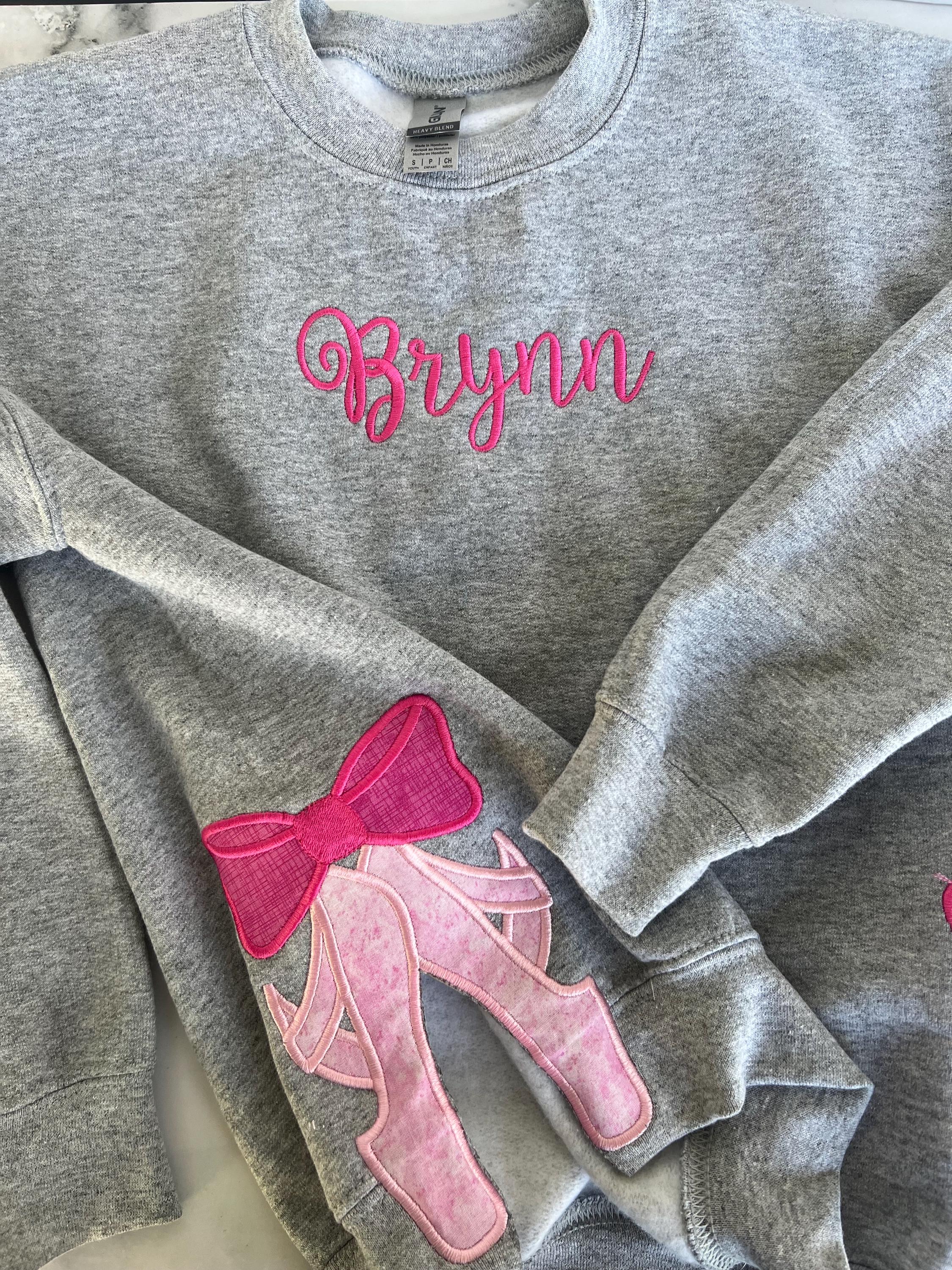 Ballet Slippers Sweatshirt - Embroidered Monogram - Kids Dance Shirt - Ballet Shirt