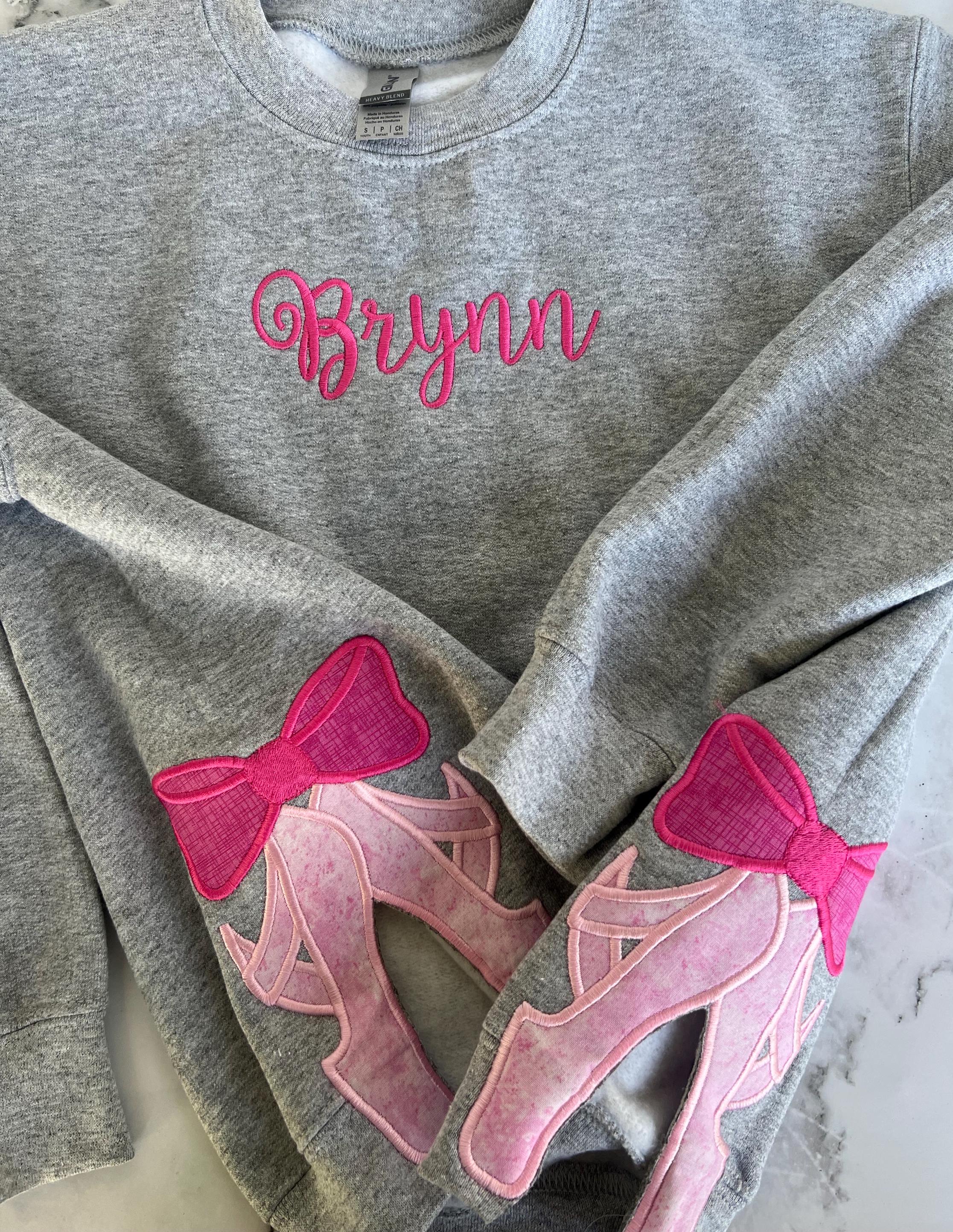 Ballet Slippers Sweatshirt - Embroidered Monogram - Kids Dance Shirt - Ballet Shirt