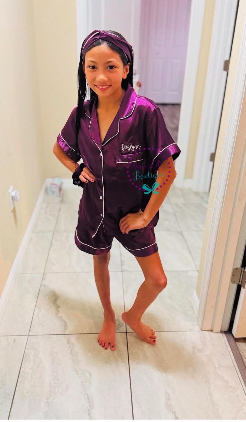Heart Personalized Pajamas - Silk Pajamas - Silk PJs- Birthday PJs - Valentine Pajamas