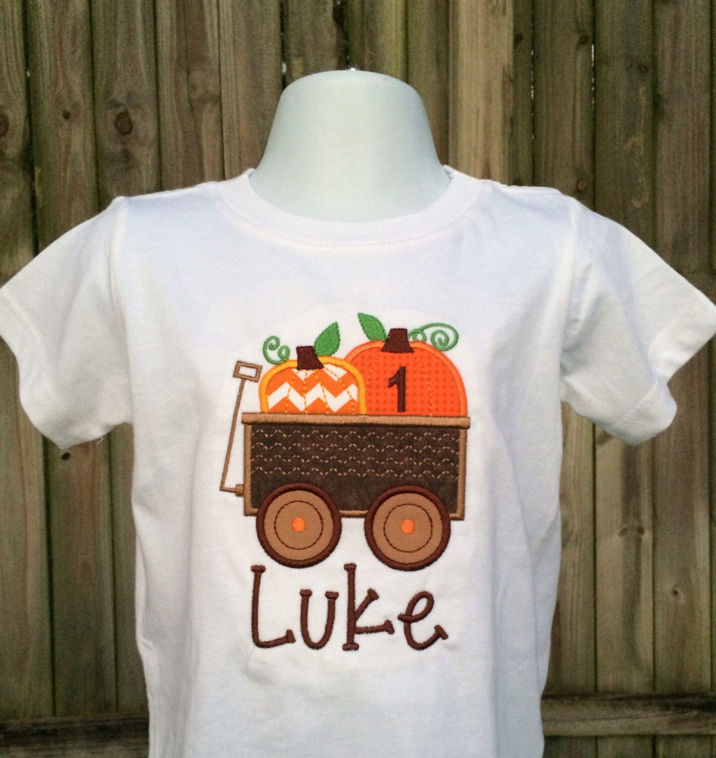 Embroidered Pumpkin Wagon Shirt: Personalized Boys Fall Tee