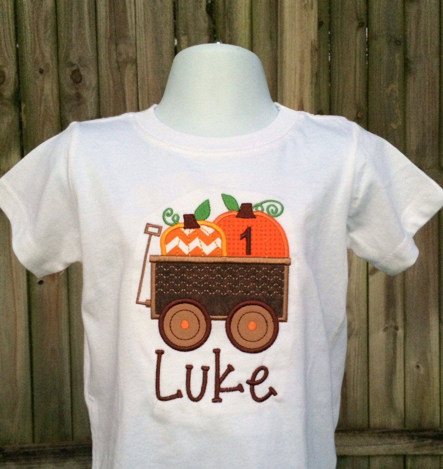 Embroidered Pumpkin Wagon Shirt: Personalized Boys Fall Tee