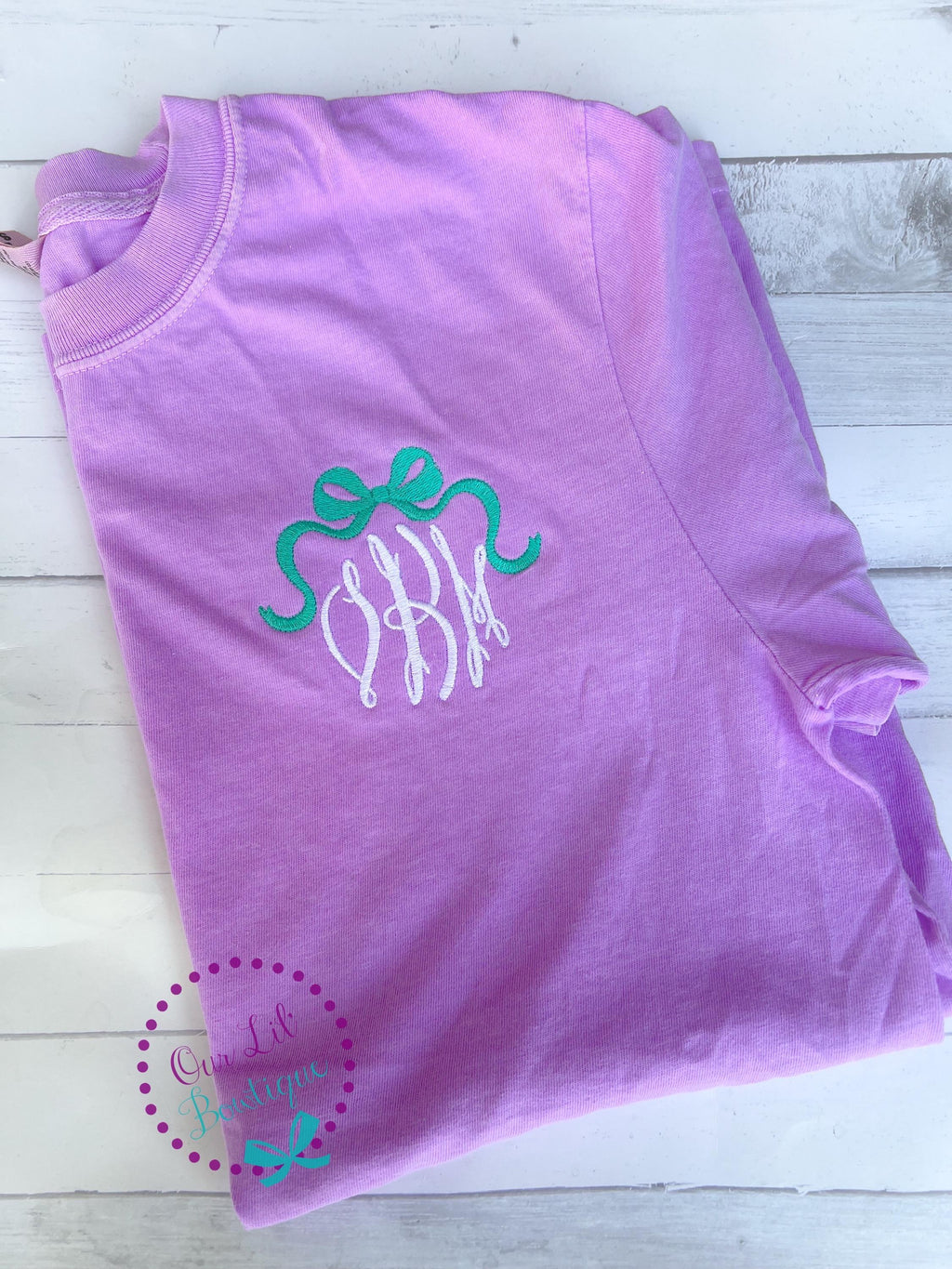 Comfort Colors Bow Monogram Sweatshirt - Personalized Initial Tee