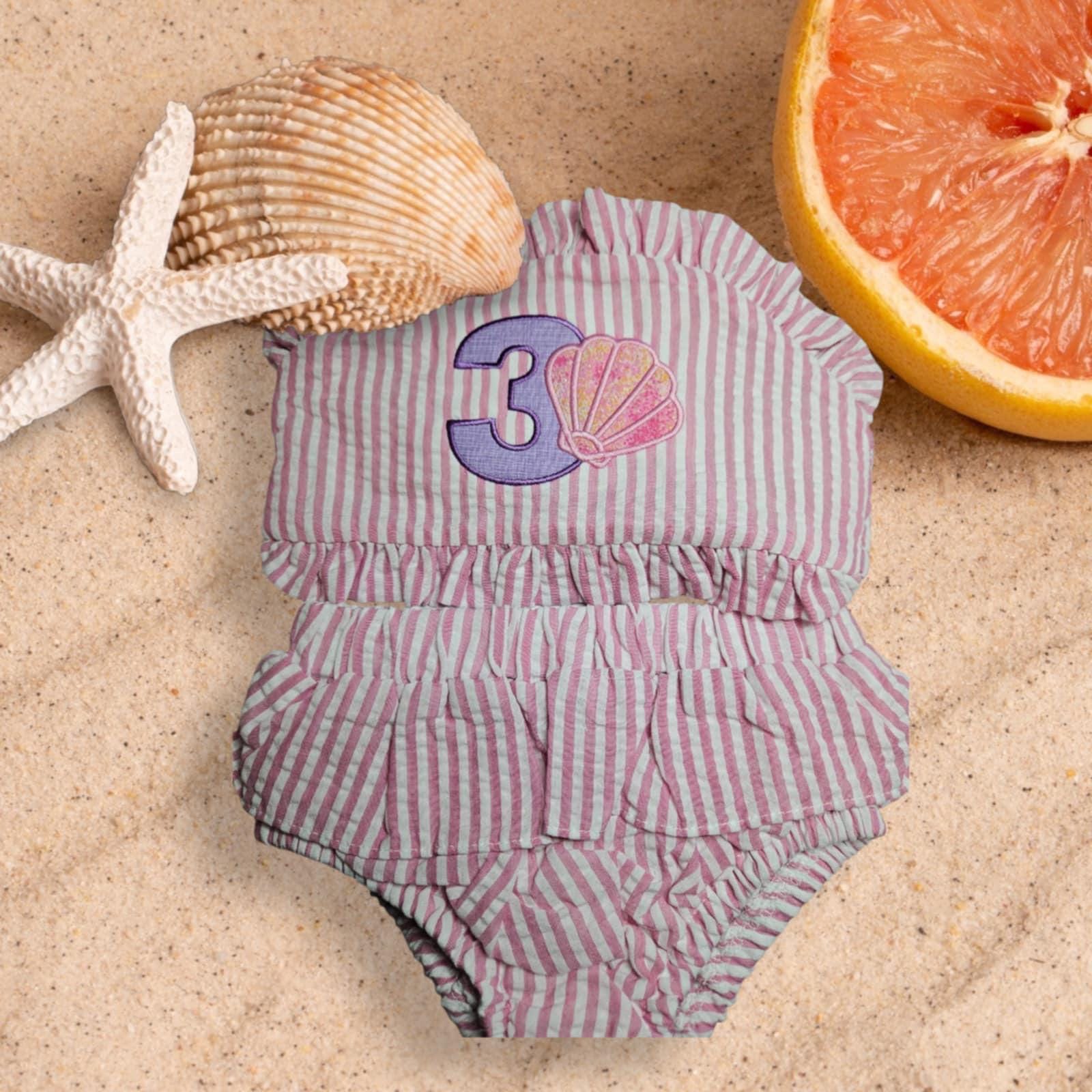 Sea Shell Bathing Suit - Monogrammed Seersucker Bathing Suit - Bathing Suit - Baby - Toddler - Beach Bathing Suit - Gingham