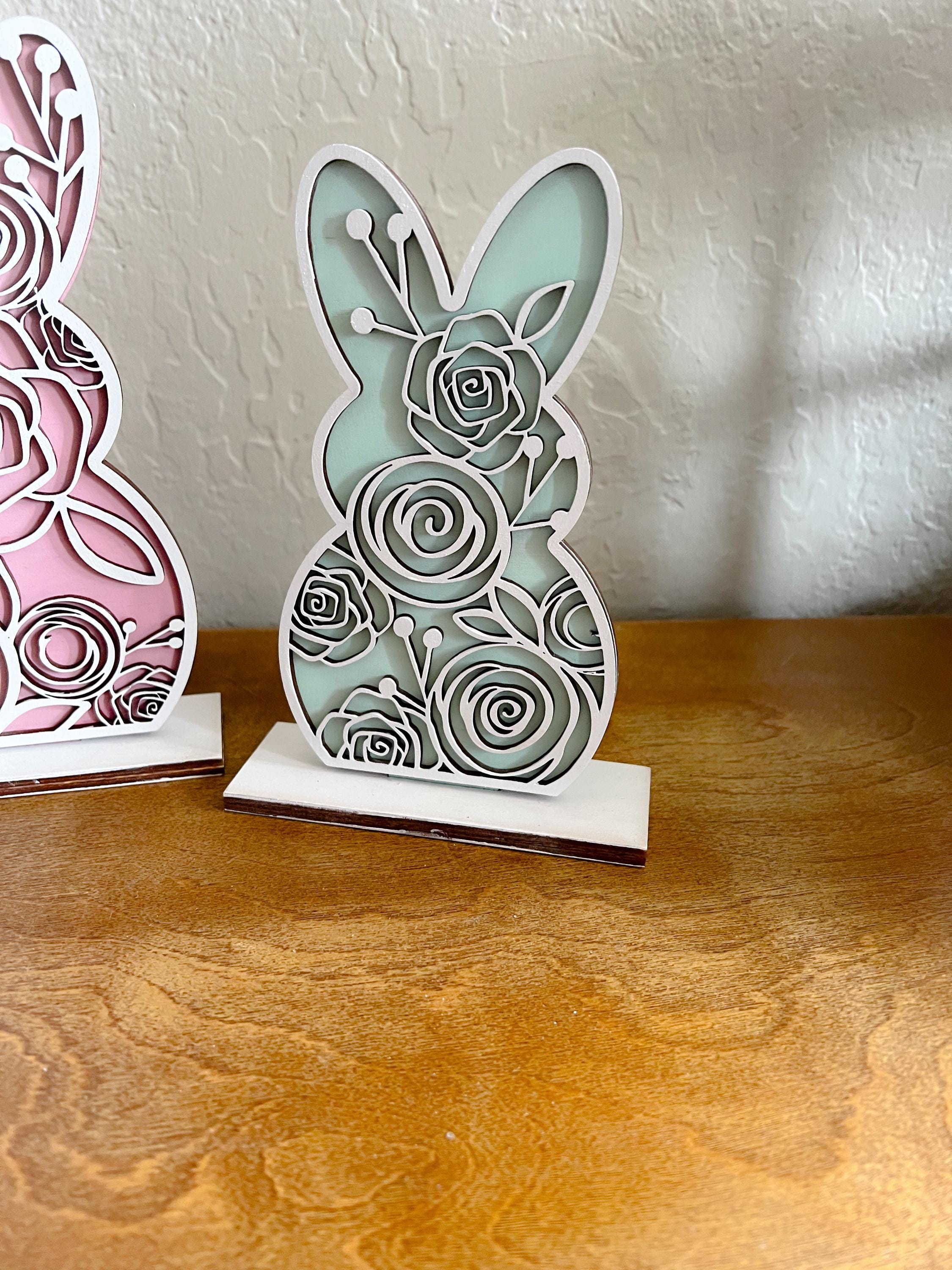 Easter Decor - Easter Bunny Decoration - Standing Sign - Personalized Easter Sign - Monogrammed Sign - 3D Sign - Floral Bunny Decor