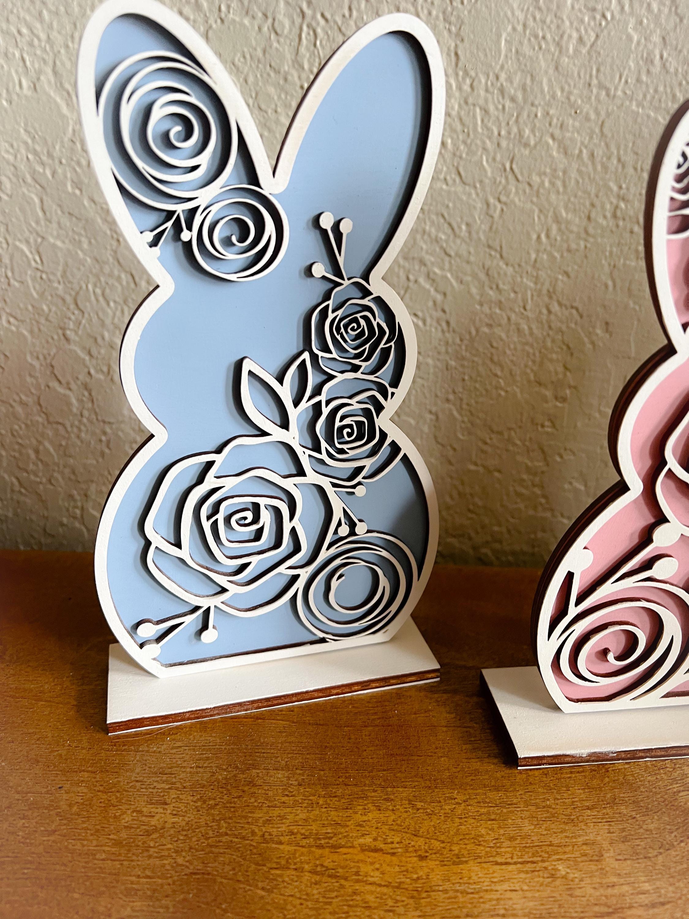 Easter Decor - Easter Bunny Decoration - Standing Sign - Personalized Easter Sign - Monogrammed Sign - 3D Sign - Floral Bunny Decor