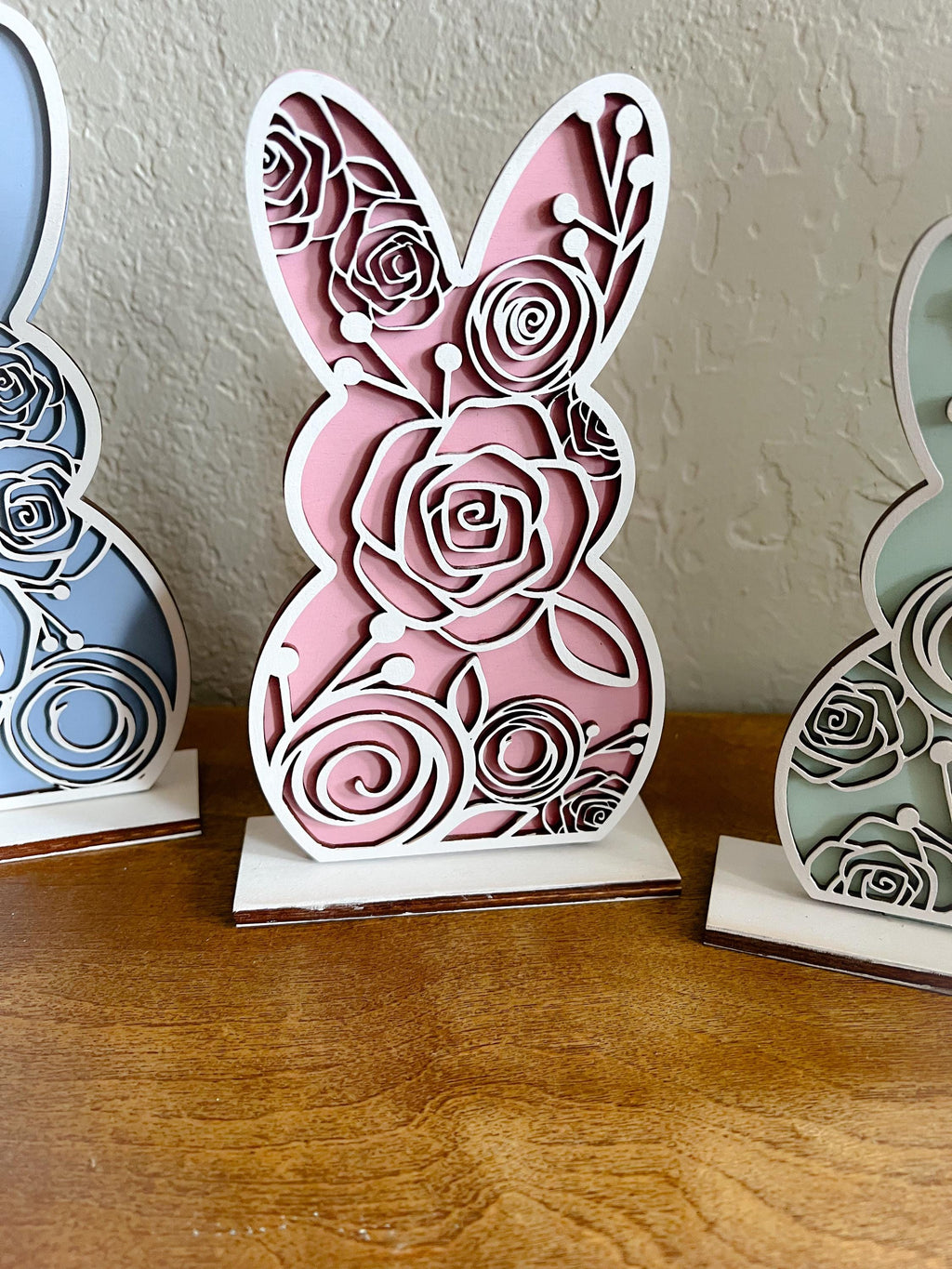 Easter Decor - Easter Bunny Decoration - Standing Sign - Personalized Easter Sign - Monogrammed Sign - 3D Sign - Floral Bunny Decor