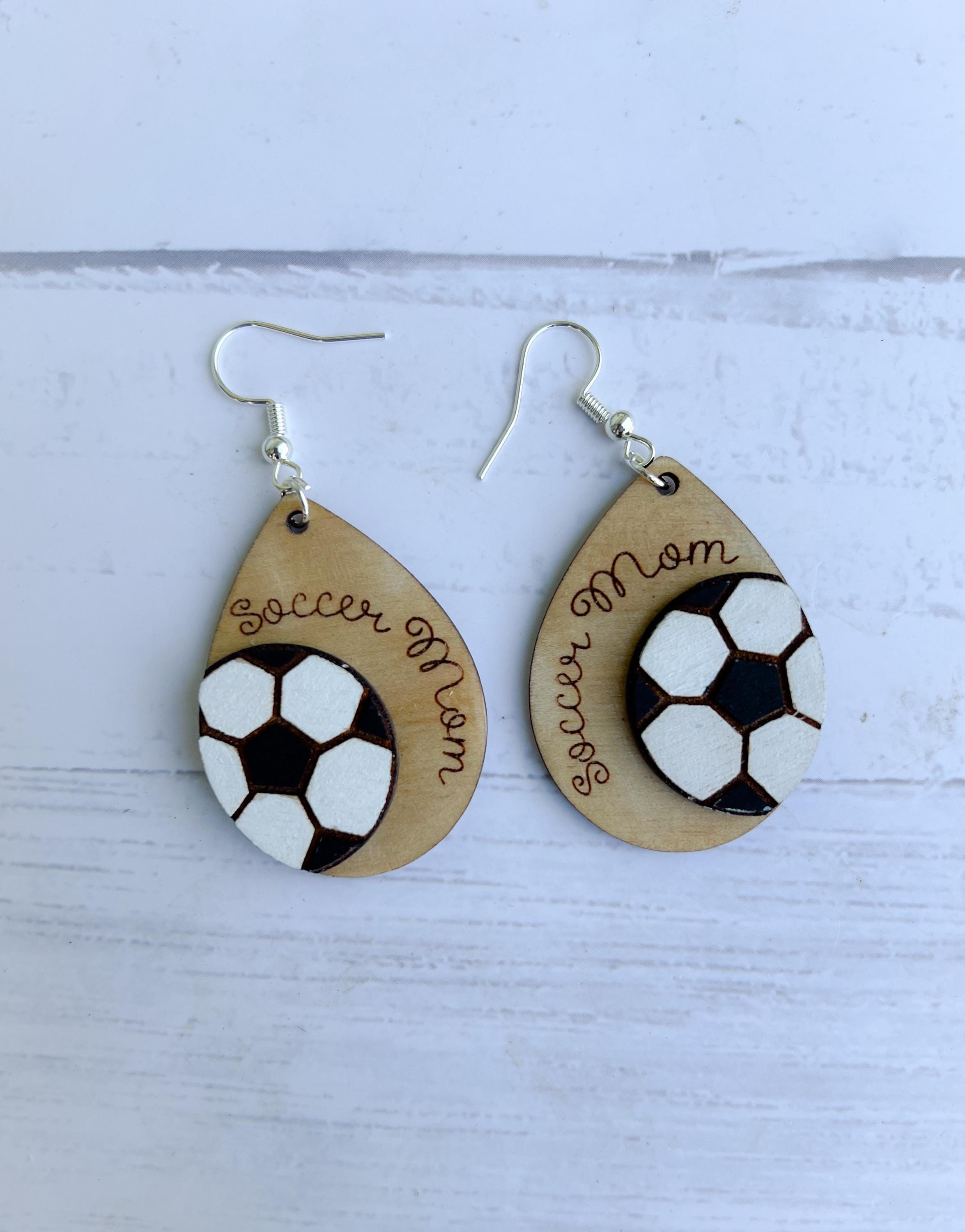 Soccer Earrings - Soccer Mom Earrings - Wood Dangly Earrings - Monogram Earrings - Soccer Gift