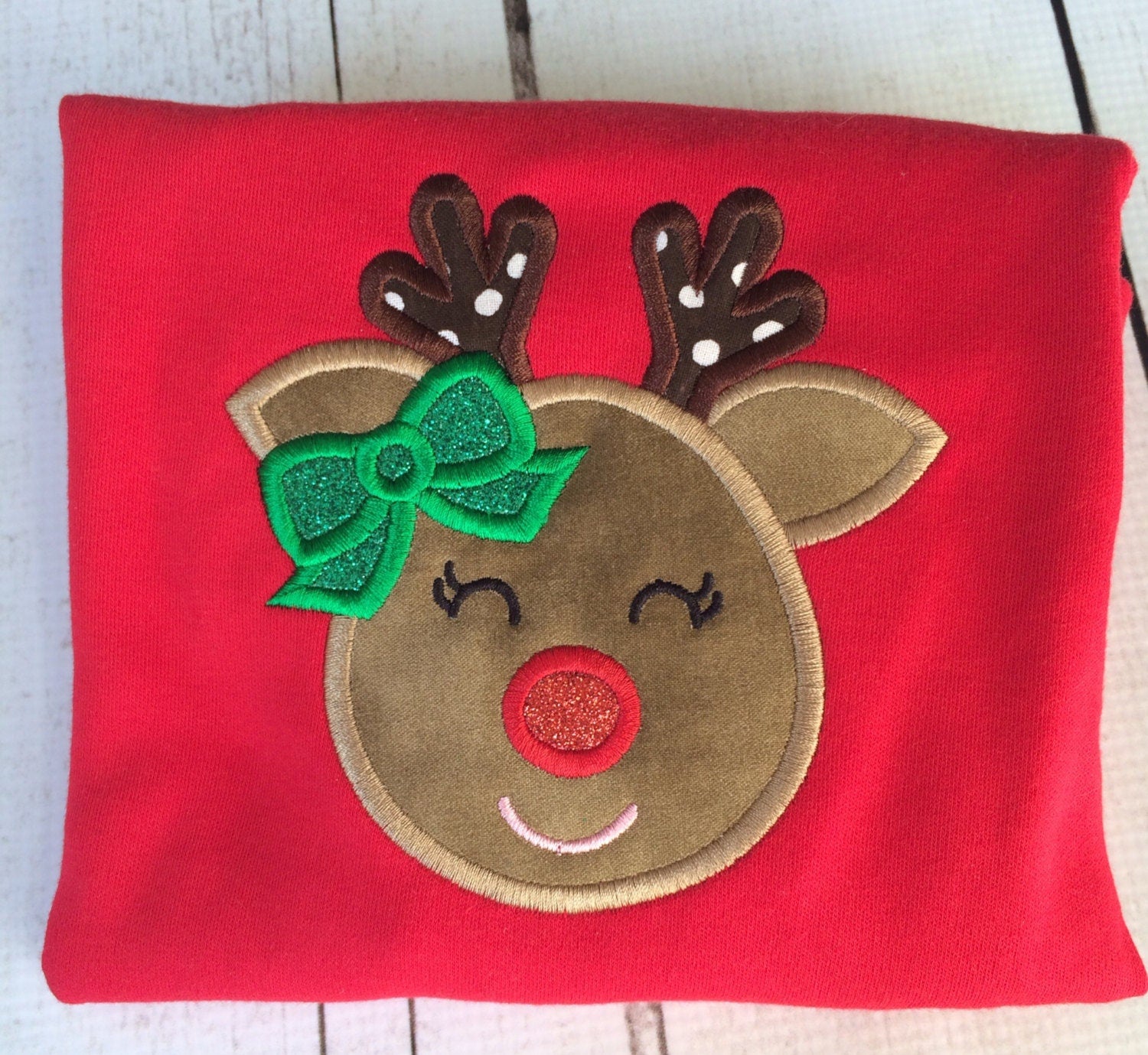 Girls Christmas Reindeer Applique Shirt