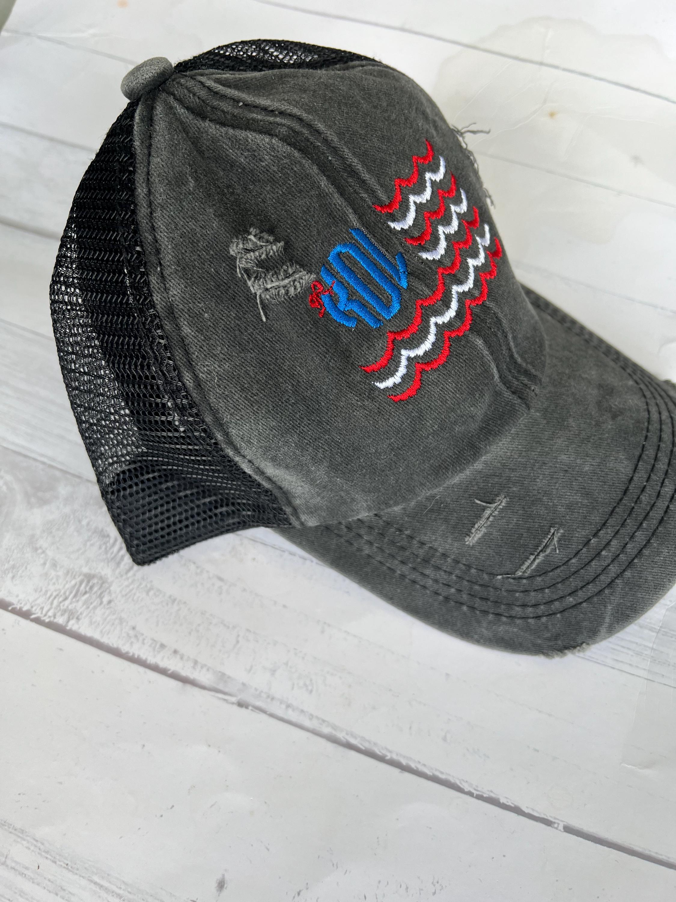 Flag Monogram Baseball Hat: Personalized Women's Ponytail Cap